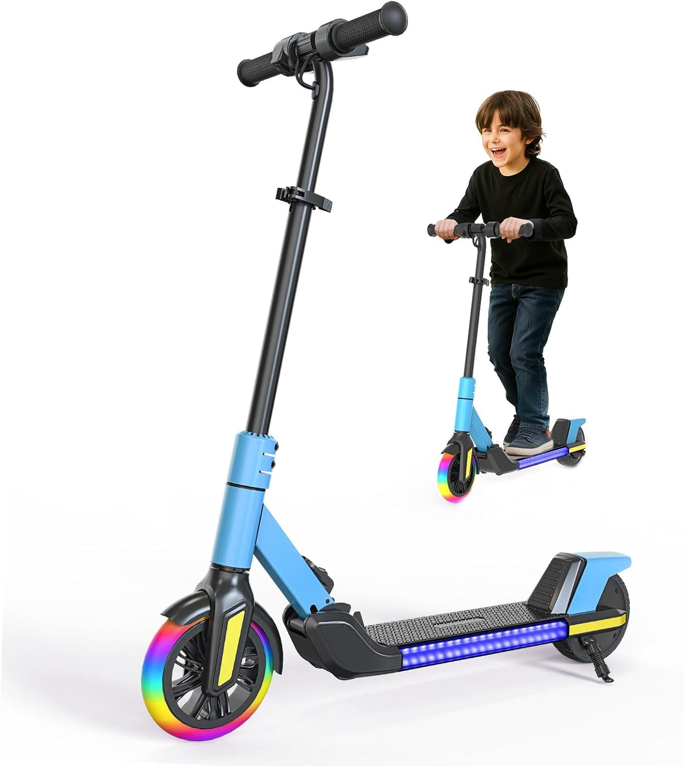 Patinete eléctrico Plegable para niños (6 – 14 años) – Velocidad máxima 16 km/h, Alcance de 8 km, Rueda Delantera de 7 Pul... – Patinete