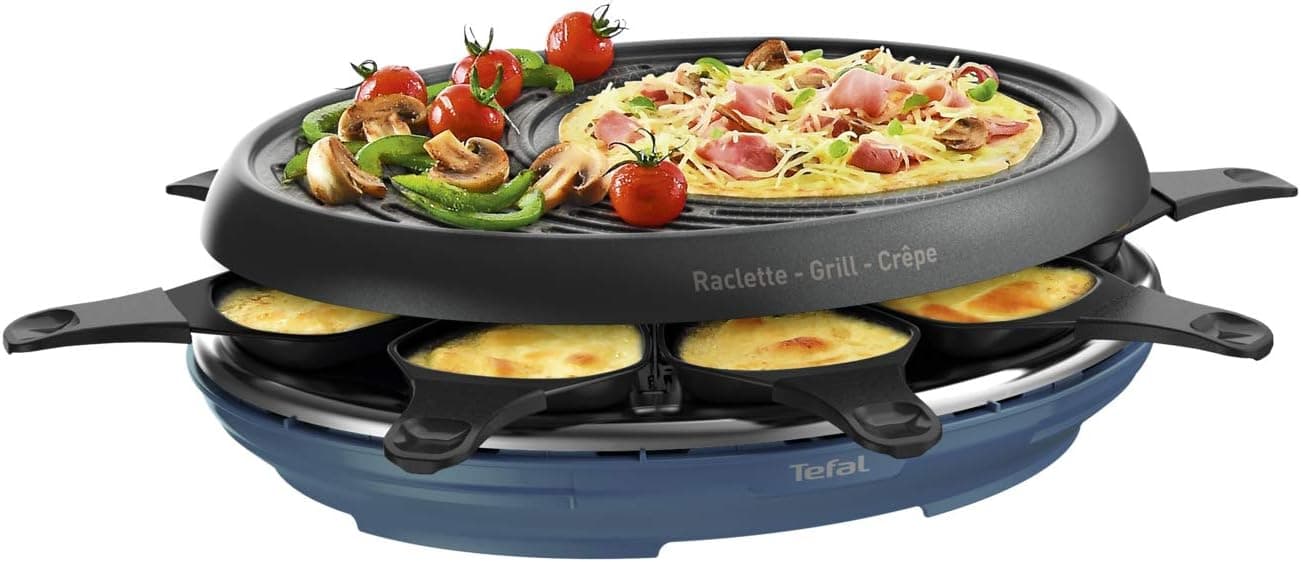 Tefal Raclette Colormania RE310401 - Raclette 3 en 1, con parrilla y superficie para crepes, revestimiento antiadherente E... – Tefal