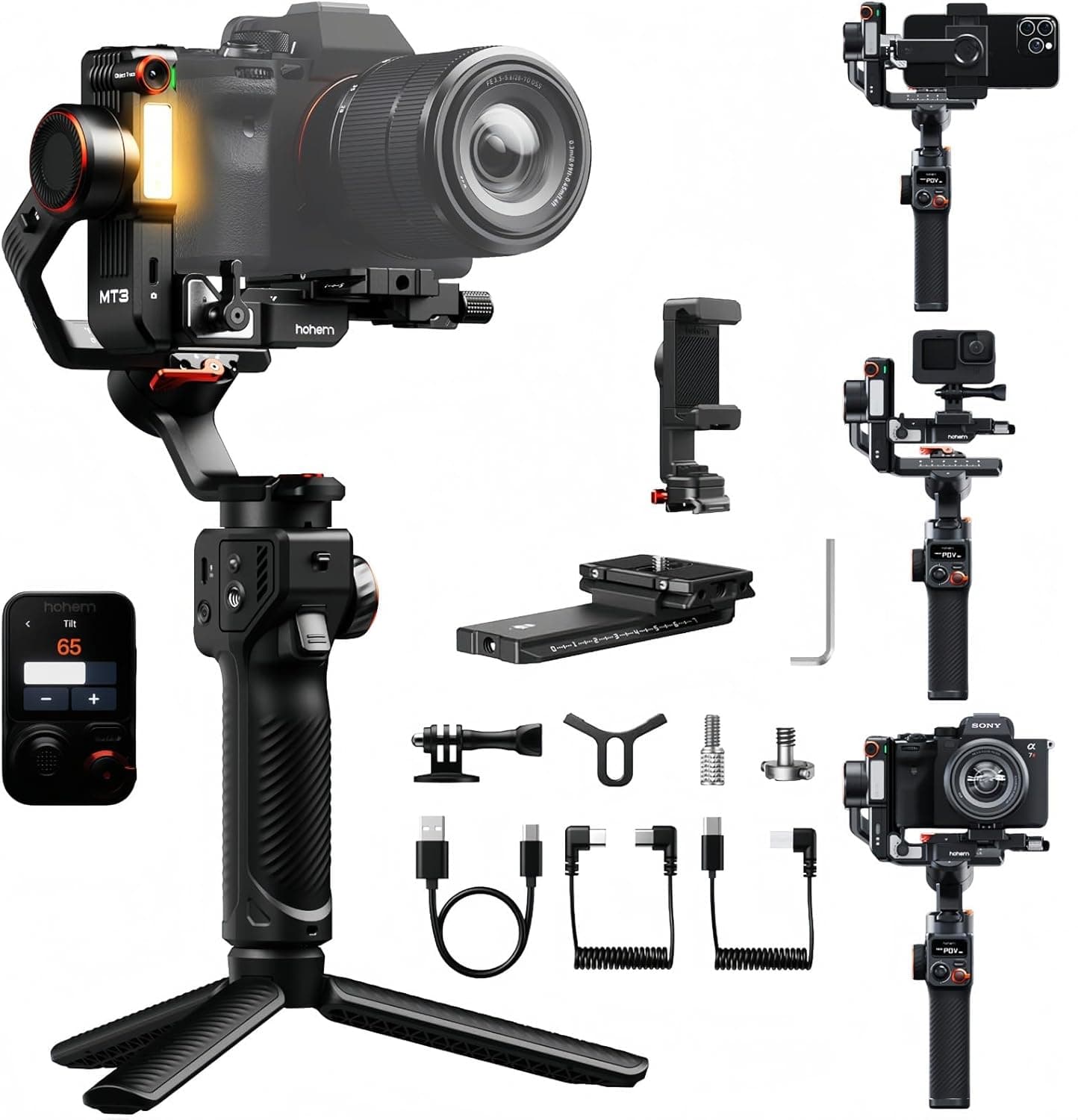 Hohem iSteady MT3 Pro Estabilizador Gimbal para Cámaras Sony Canon Fujifilm Nikon Lumix, Cámaras de Acción y Smartphone, 3... – Sony