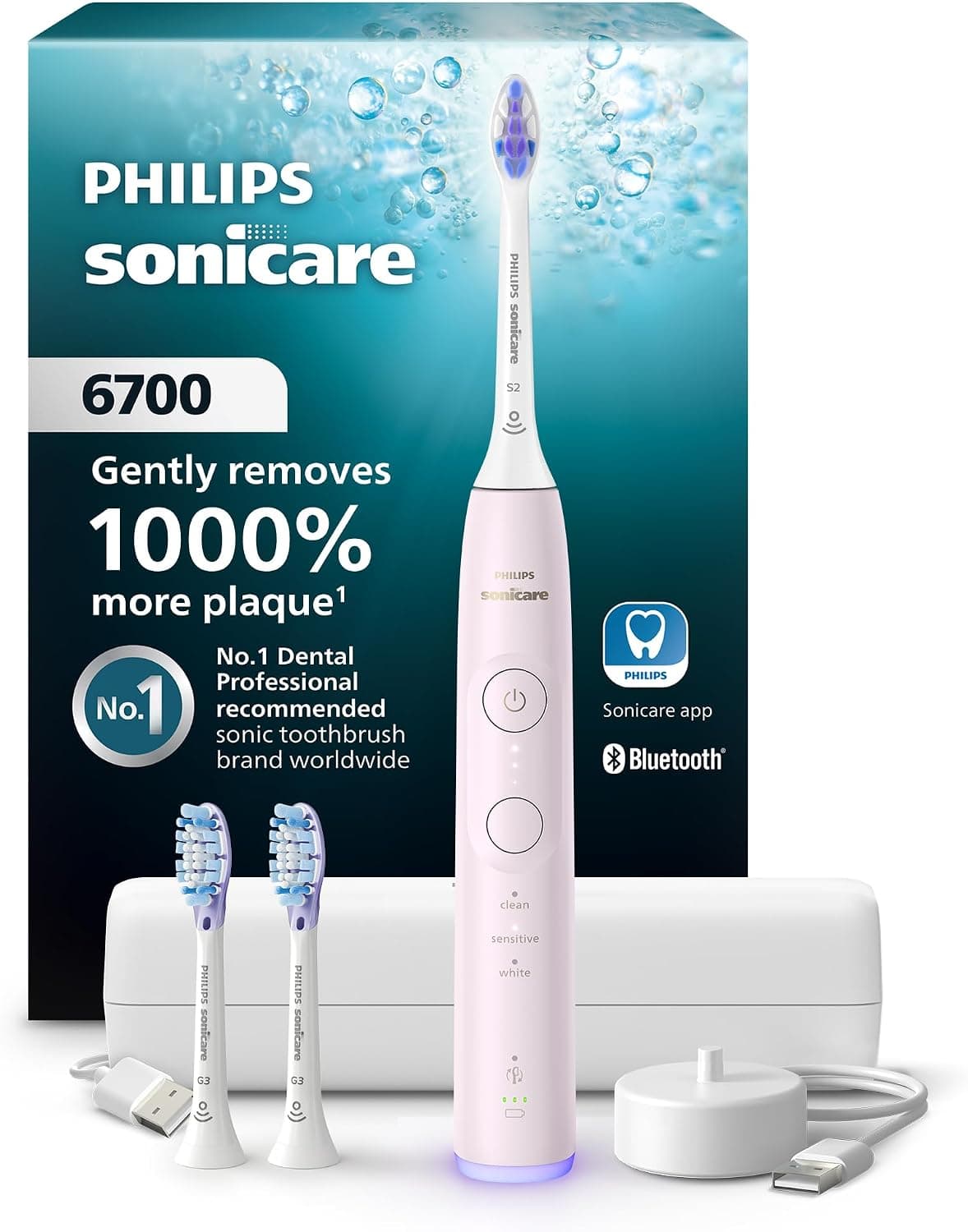 Philips Sonicare Cepillo dental eléctrico serie 6700 - Sonicare nueva generación, sensor de presión, 9 ajustes de cepillad... – Philips