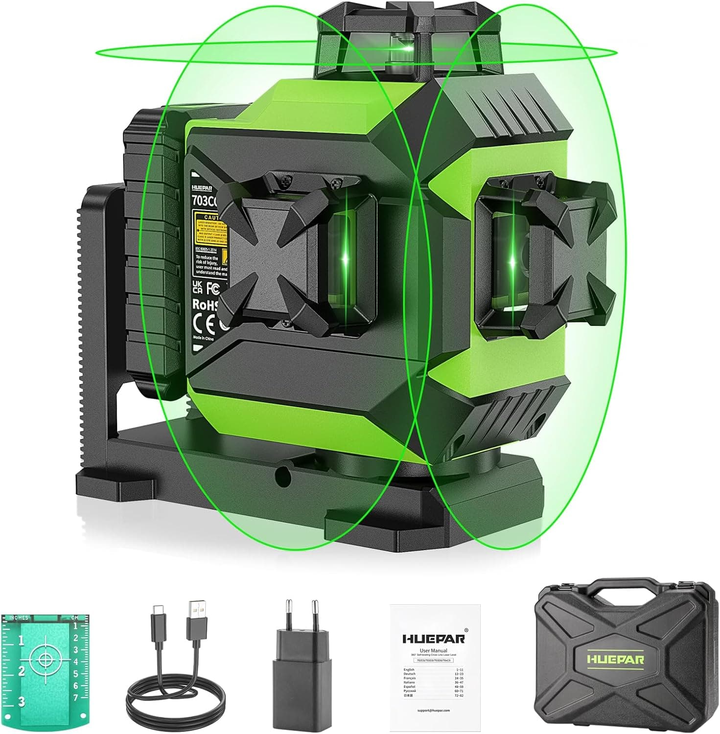 Huepar Nivel Laser Autonivelante 360 grados, 12 Líneas Cruzada con Función de Autonivelación y Pulso, 3D Nivelador Láser 3... – Huepar