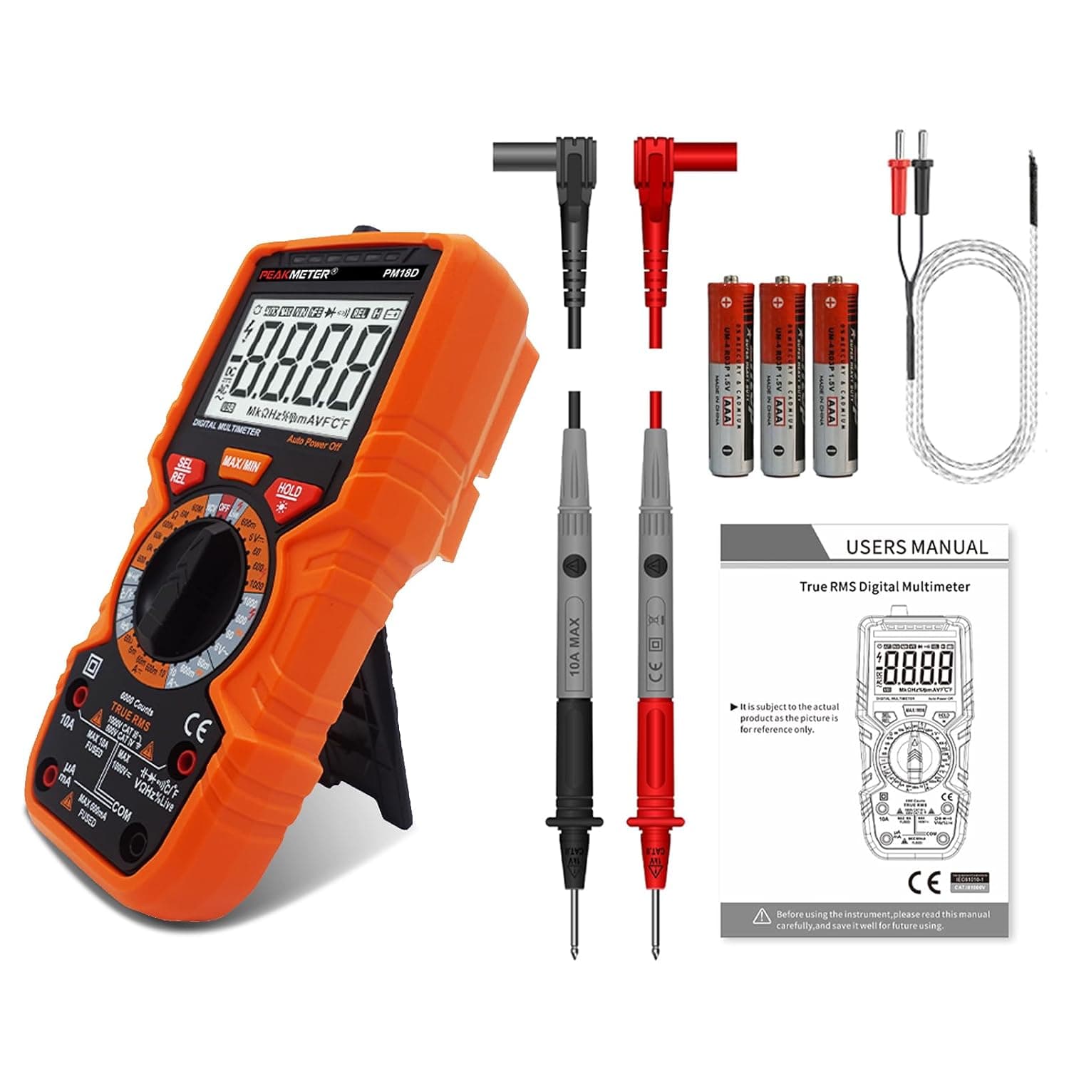 Multímetro digital con 6000 conteos,voltímetro T-RMS,ohmmeter, amperímetro,frecuencia de temperatura de continuidad de diodos de resistencia de corriente de voltaje de medición NCV – Multímetro