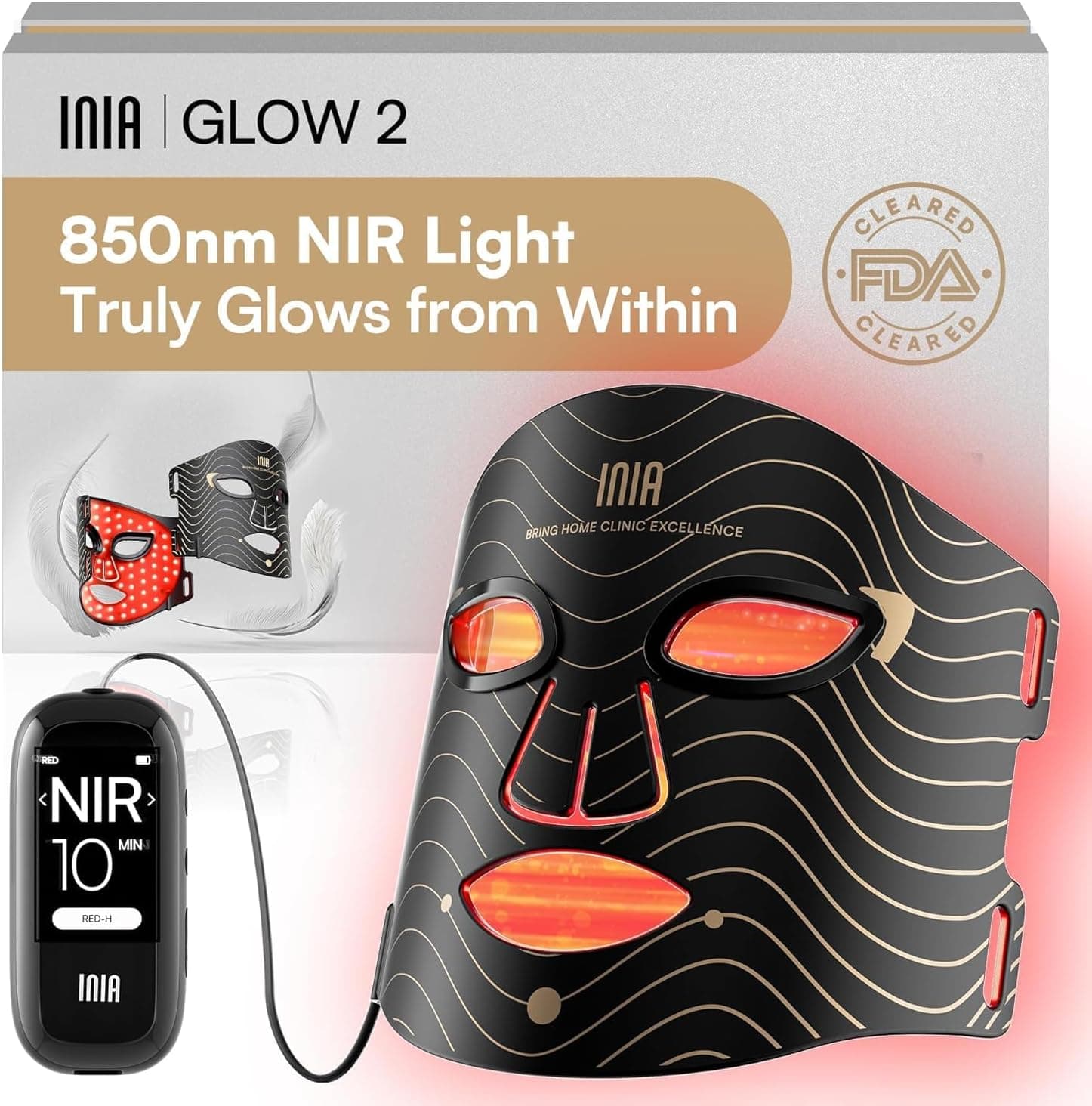 Máscara facial LED INIA: máscara de terapia de luz roja con 4 modos de luz, 850 nm NIR, terapia de LED roja y azul, 220 cuentas, máscara infrarroja recargable Longitud de onda – Máscara