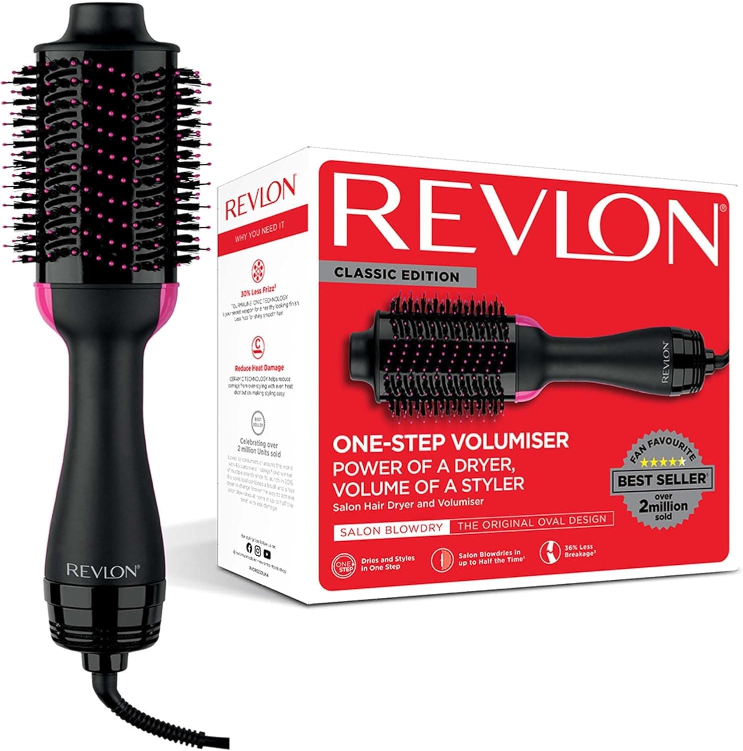 REVLON Salon One-Step - Secador y volumizador (3 posiciones de calor y 2 velocidades, revesimiento ceramico, mango ergonom... – REVLON