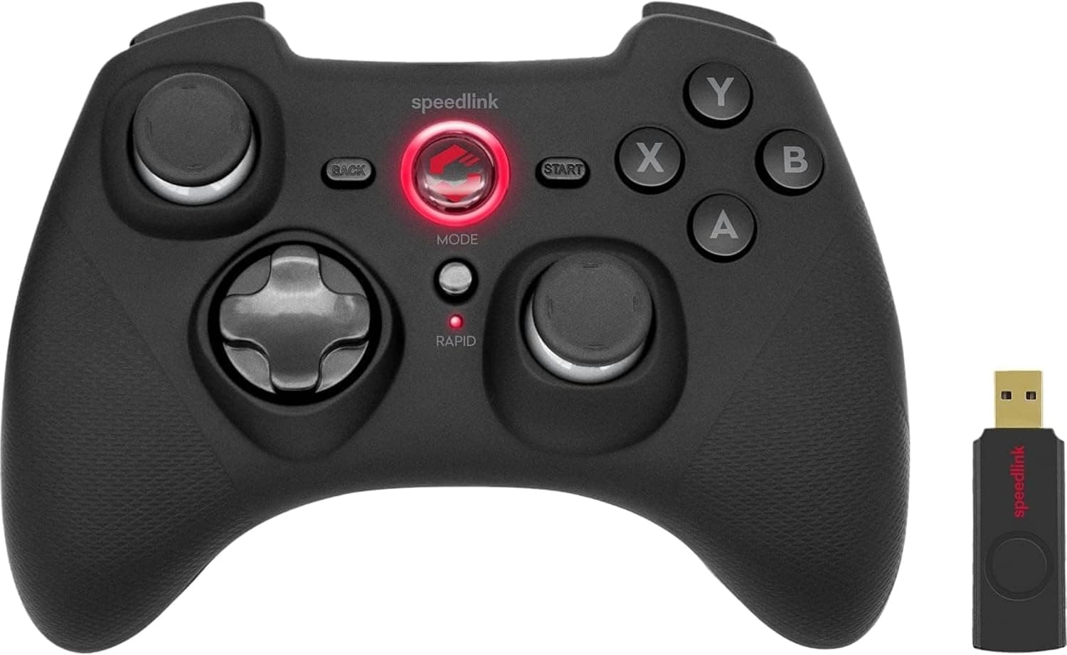 Speedlink RAIT Gamepad Wireless - Mando PC inalámbrico con función de vibración, USB 2.4GHz wireless, batería recargable 6... – Speedlink
