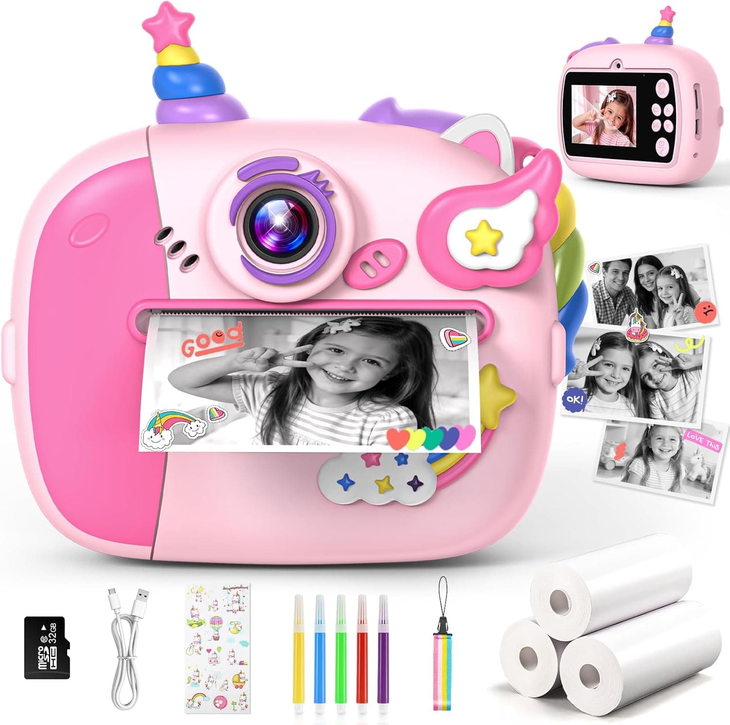 Wootoyz Camara Fotos Infantil Instantanea, Unicornio Regalo Niña 3-12 Años, Cámara Instantánea para Niños con Tarjeta de 3... – Wootoyz