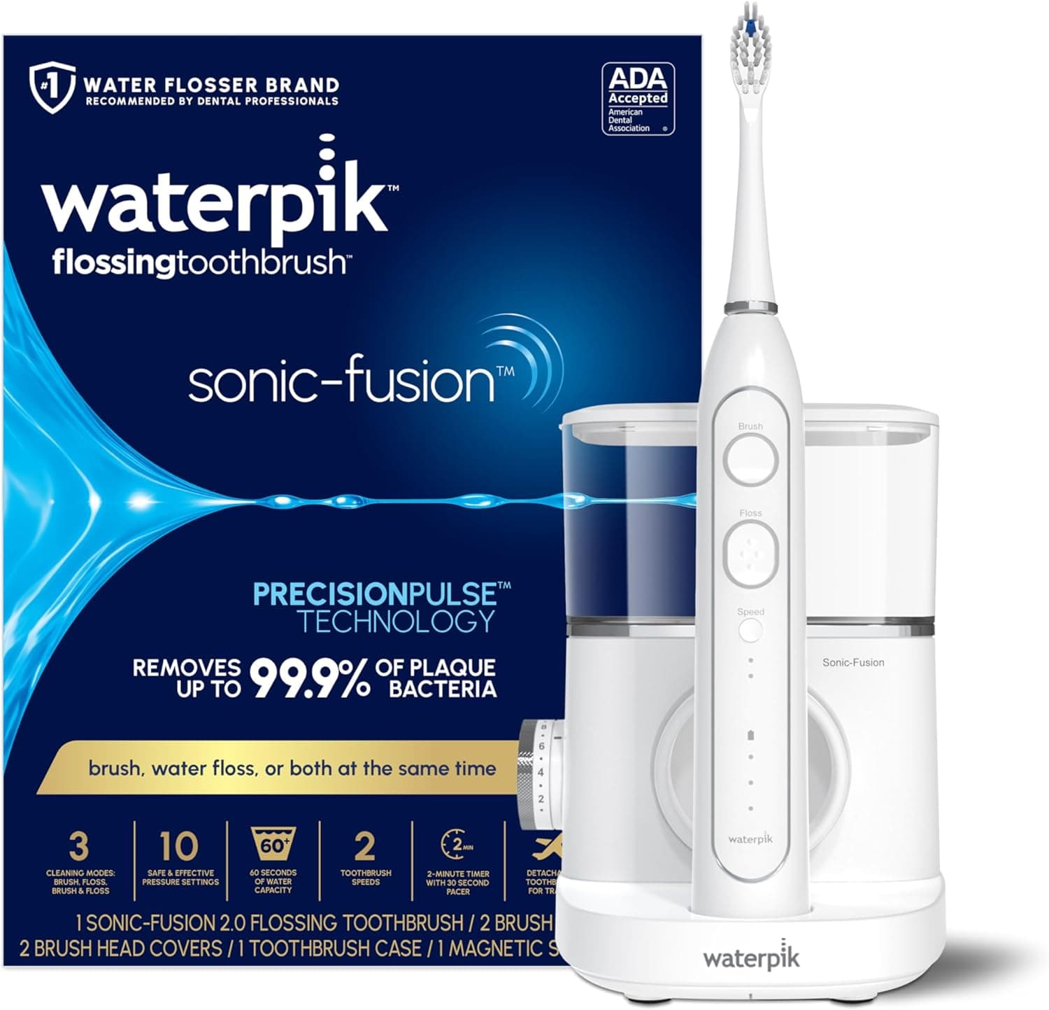 Waterpik Sonic-Fusion 2.0 Cepillo de dientes eléctrico profesional con hilo dental de agua, combo dos en uno, para el cuid... – Waterpik