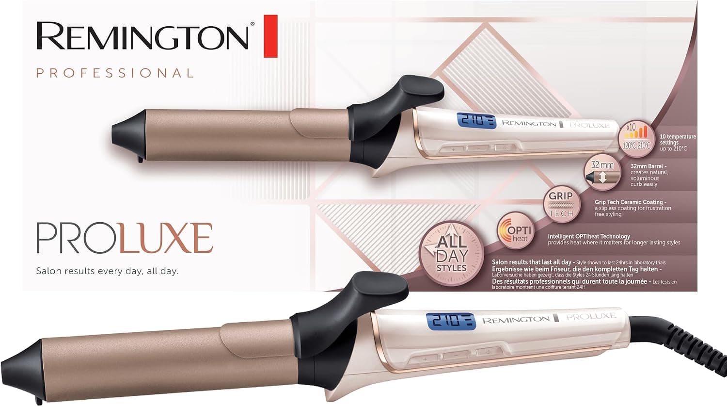 Remington Rizador de Pelo Proluxe, Tecnología OPTIHeat, Ondulador de Pelo con Pinza de 32 mm, Rizos Grandes y Ondas Suave... – Remington