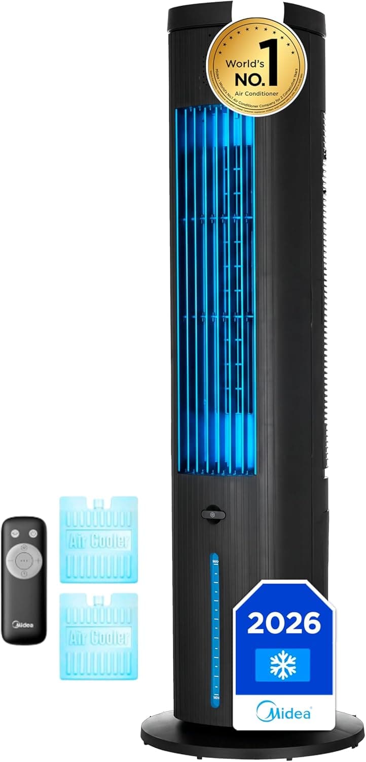 MIDEA Climatizador Evaporativo 3 en 1 con Mando a Distancia - Ventilador de Agua, Enfriador de Aire, Humidificador de 3 Velocidades, Oscilación 85º - Climatizador Frio Silencioso con Tanque de Agua 5L – MIDEA