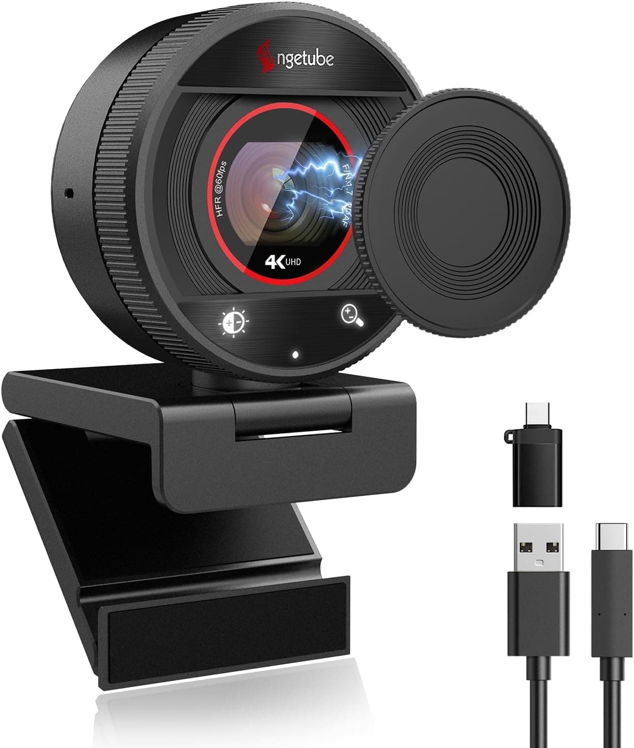 Angetube Webcam 4K para PC, Cámara Web Streaming 1080P@60FPS, Enfoque Automático PDAF, Micrófonos IA, Zoom Digital 8X, Tap... – Angetube