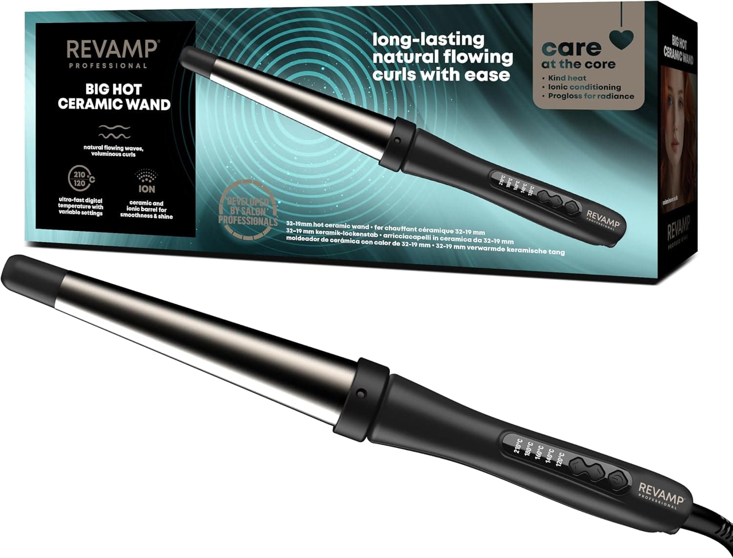 REVAMP Progloss Big Hot Wand Rizador de Pelo Cónico - Tenacilla con Barril de Cerámica Grande para Rizos Y Ondas, Calentam... – REVAMP
