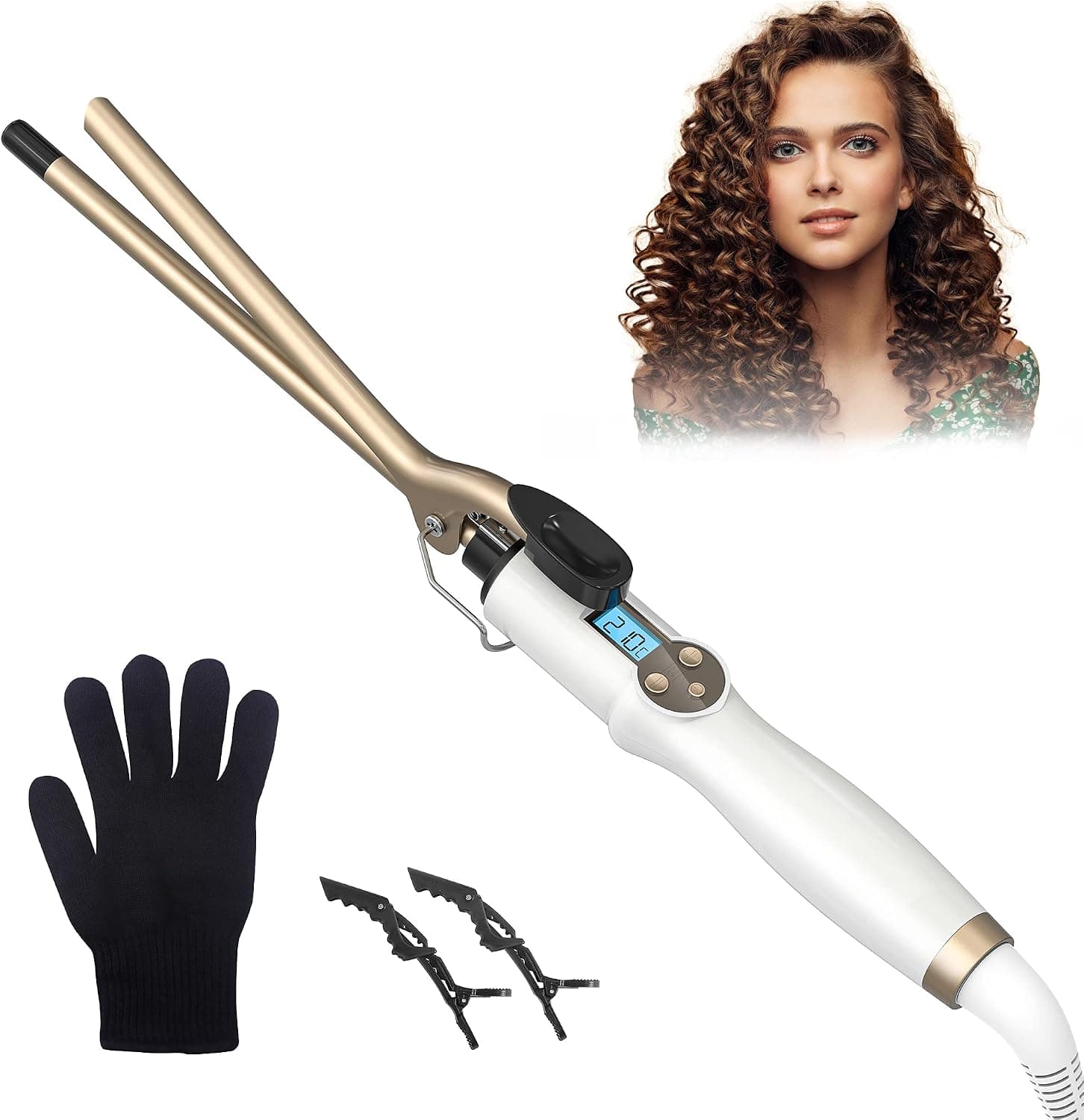 Rizador de Pelo Mini Diámetro 9MM, AIMERVO Tenacilla Ultra Fina Profesional para Ricitos Afro, Planchas con Pantalla LCD, 11 Ajustes de Temperatura de 110 a 210 °C, Revestimiento de Ceramic-Toumaline – Rizador