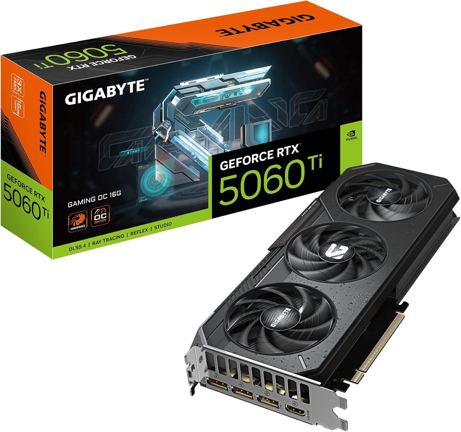 GIGABYTE GeForce RTX 5060 Ti Gaming OC 16G Tarjeta Gráfica – 16 GB GDDR7, 128 bits, PCI-E 5.0, 2647 MHz Frecuencia del núcleo, 3 x DisplayPort, 1 x HDMI, GV-N506TGAMING OC-16GD –