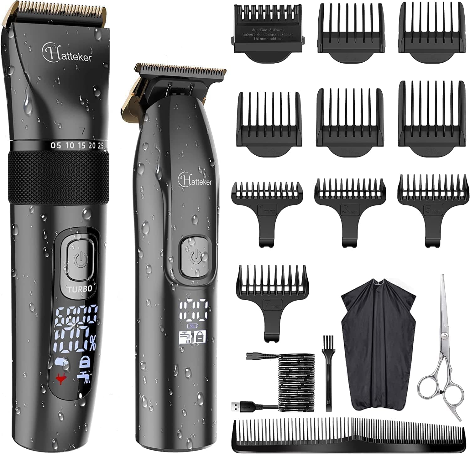 Hatteker Cortadora de pelo profesional y cortadora de hoja en T para hombres inalámbrico barba barbero Clipper kit de corte de pelo kit de aseo de corte de pelo IPX7 impermeable – Hatteker