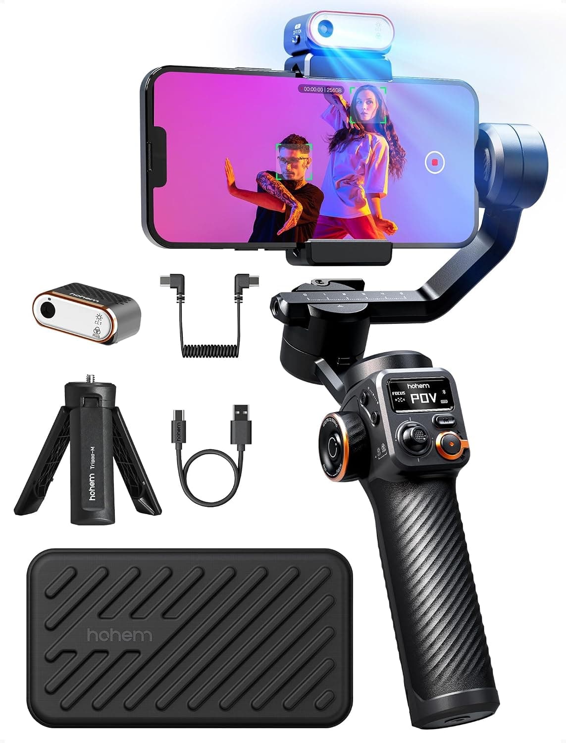 hohem iSteady M6 Kit Estabilizador de Móvil Gimbal Móvil de 3 Ejes, Seguimiento Magnético de IA con Luz de Relleno CCT/RGB... – hohem