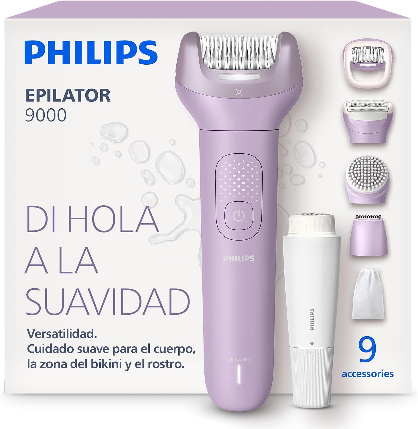Philips Depiladora Serie 9000 – eléctrica inalámbrica para uso en seco y mojado, para cara, cuerpo y zona del bikini; con ... – Philips