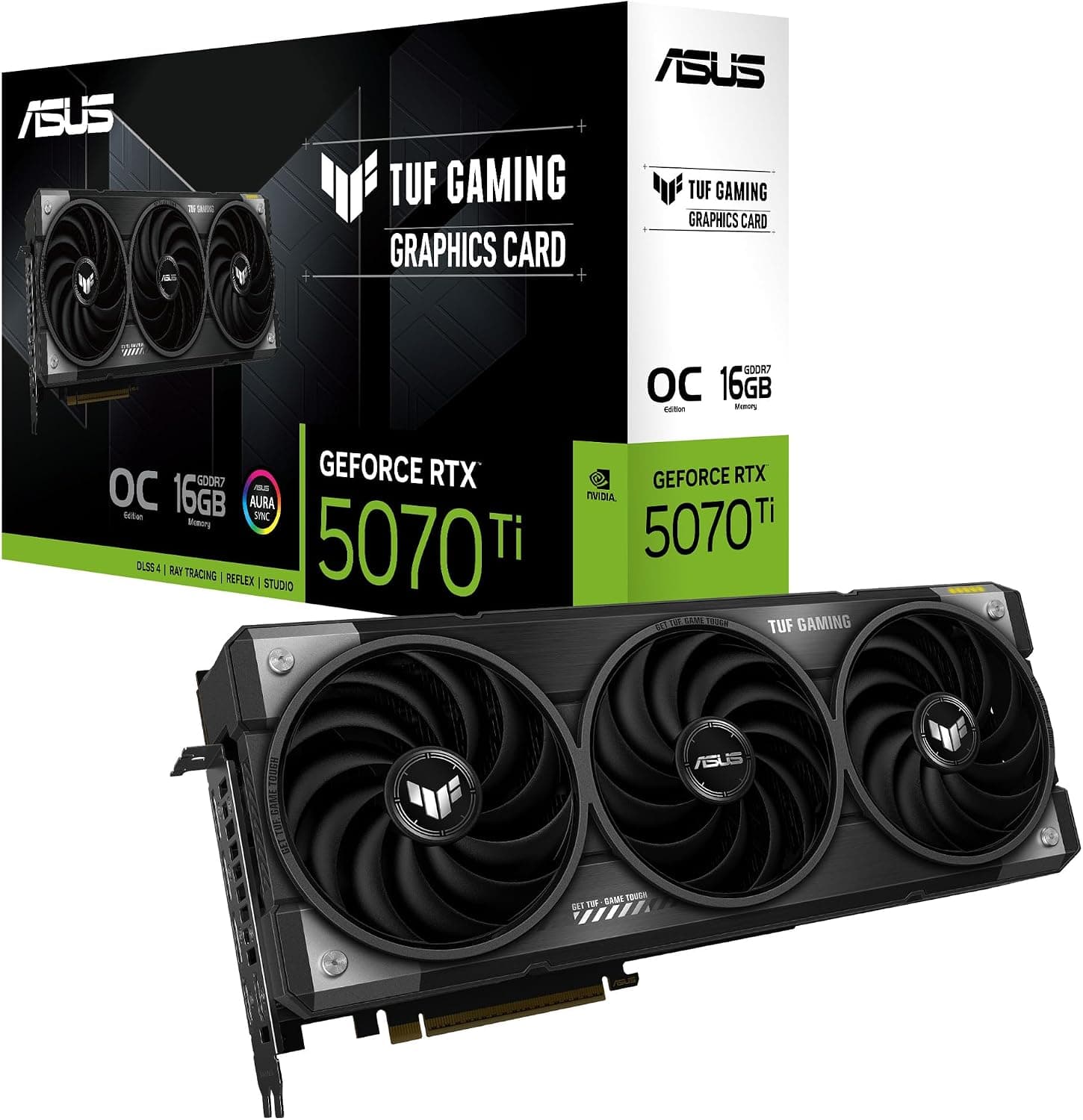 ASUS TUF Gaming GeForce RTX 5070 Ti 16GB GDDR7 OC Edition Tarjeta gráfica Gaming (PCIe 5.0, HDMI/DP 2.1, 3.125 Ranuras, componentes de Grado Militar, Revestimiento PCB, Ventiladores axial-Tech) –