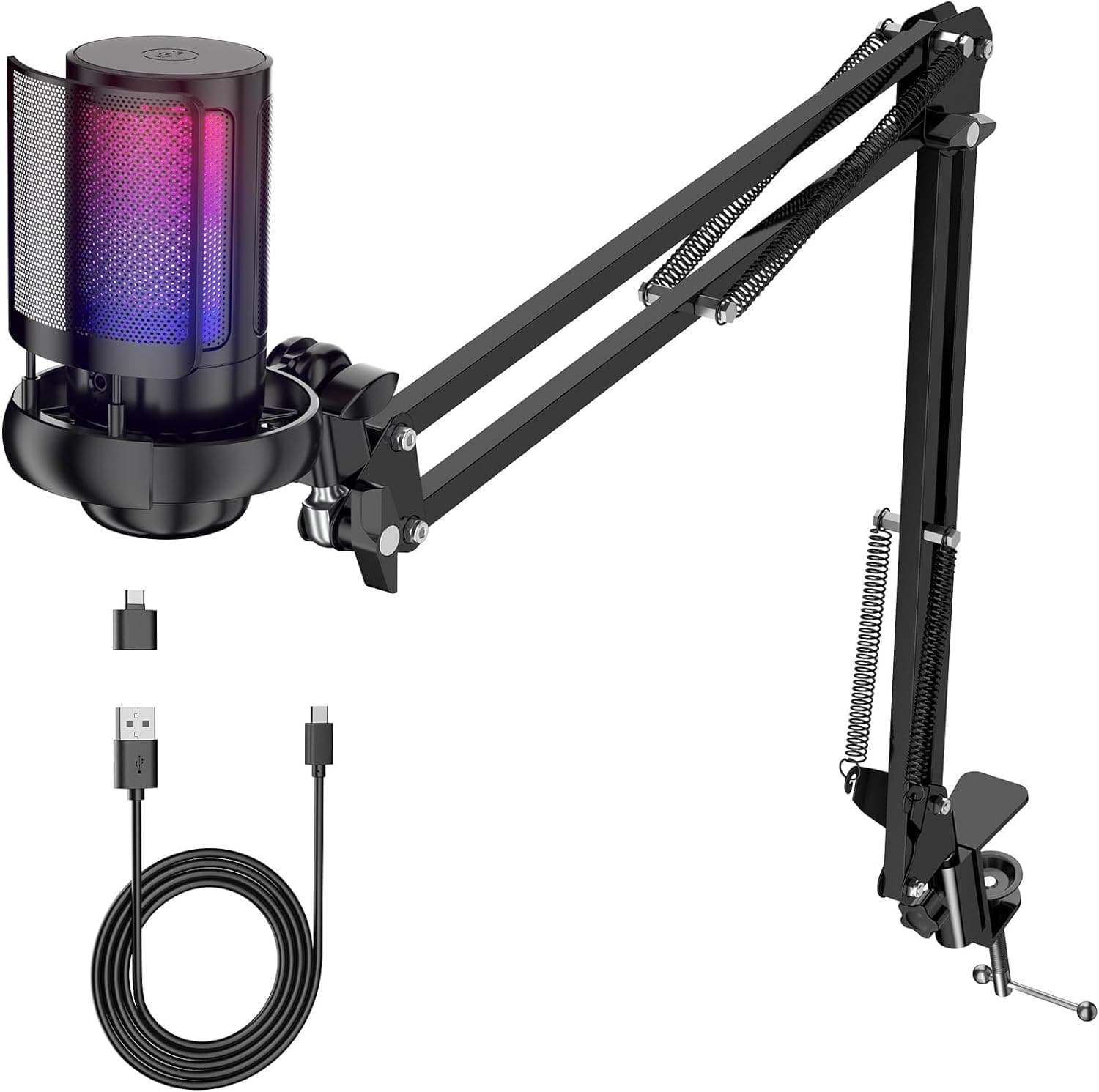 Micrófono USB para juegos para PC, kit de micrófono de podcast para transmisión, micrófono condensador con silencio rápid... – Micrófono
