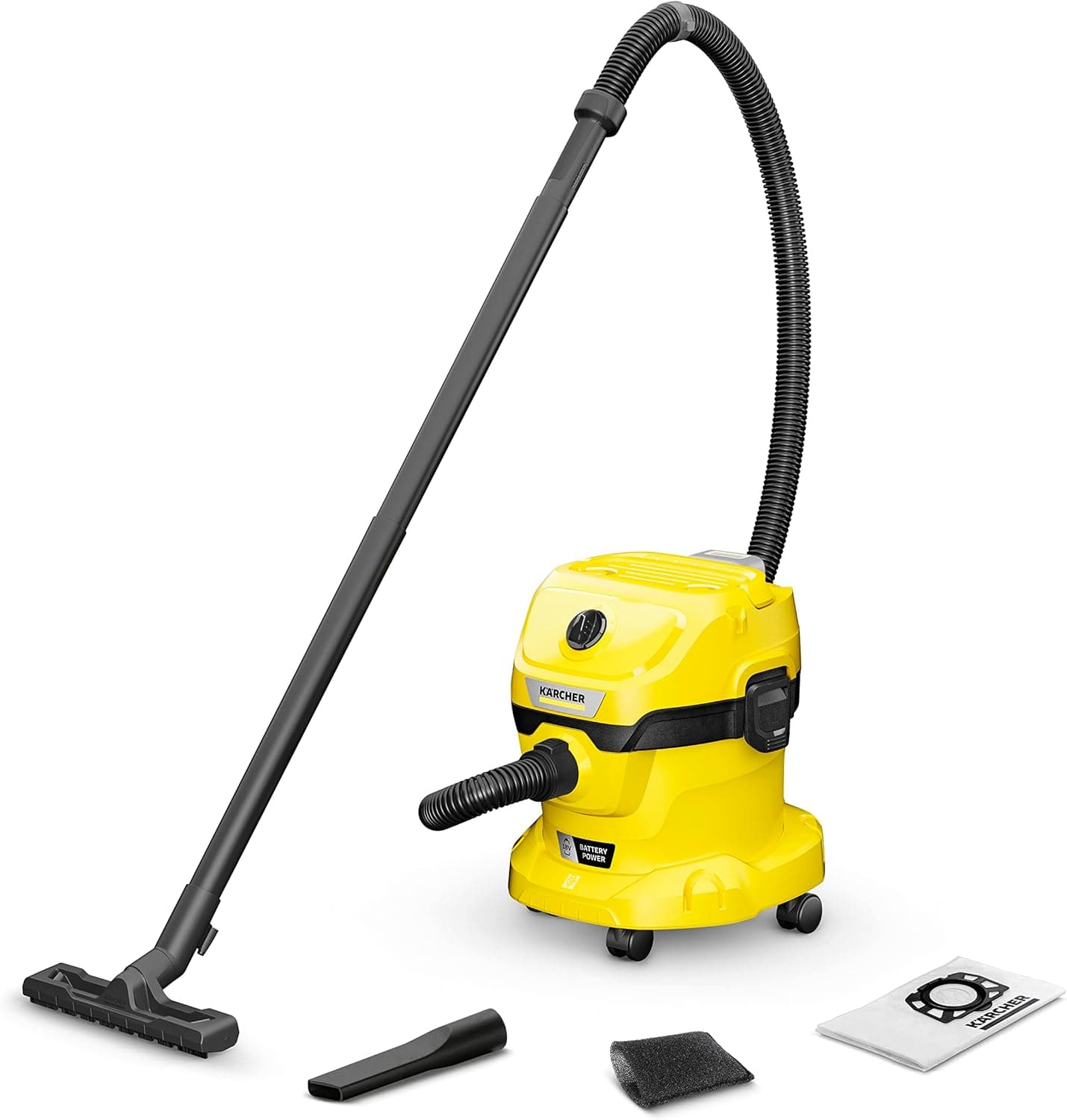 KÄRCHER 18 V Aspirador en seco y húmedo WD 2-18, función de soplado, Recipiente de plástico: 12 l, Manguera: 1,8 m, Filtro... – KÄRCHER