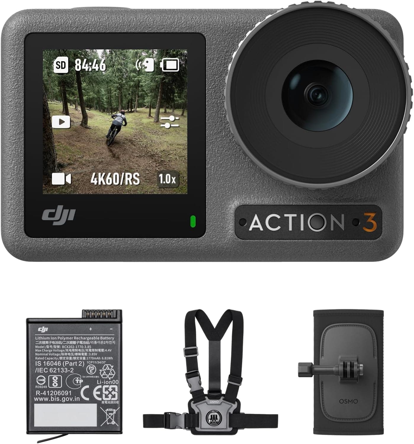 dji Pack de Exteriores Osmo Action 3-4K/120 fps Cámara de acción con Soportes de Correa de Pecho y de Mochila para Senderismo y Ciclismo, Campo de visión superamplio, HorizonSteady – DJI