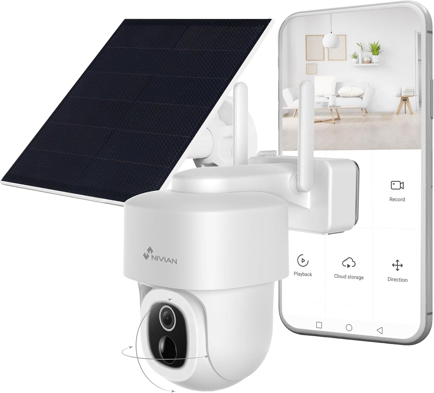 NIVIAN Cámara WiFi Exterior 2.5K Super HD con Batería y Placa Solar | Seguridad Sin Cables y Sin Preocupaciones | Detección Humana IA, Visión Nocturna, Audio Bidireccional, Control App, Alexa/Google – NIVIAN
