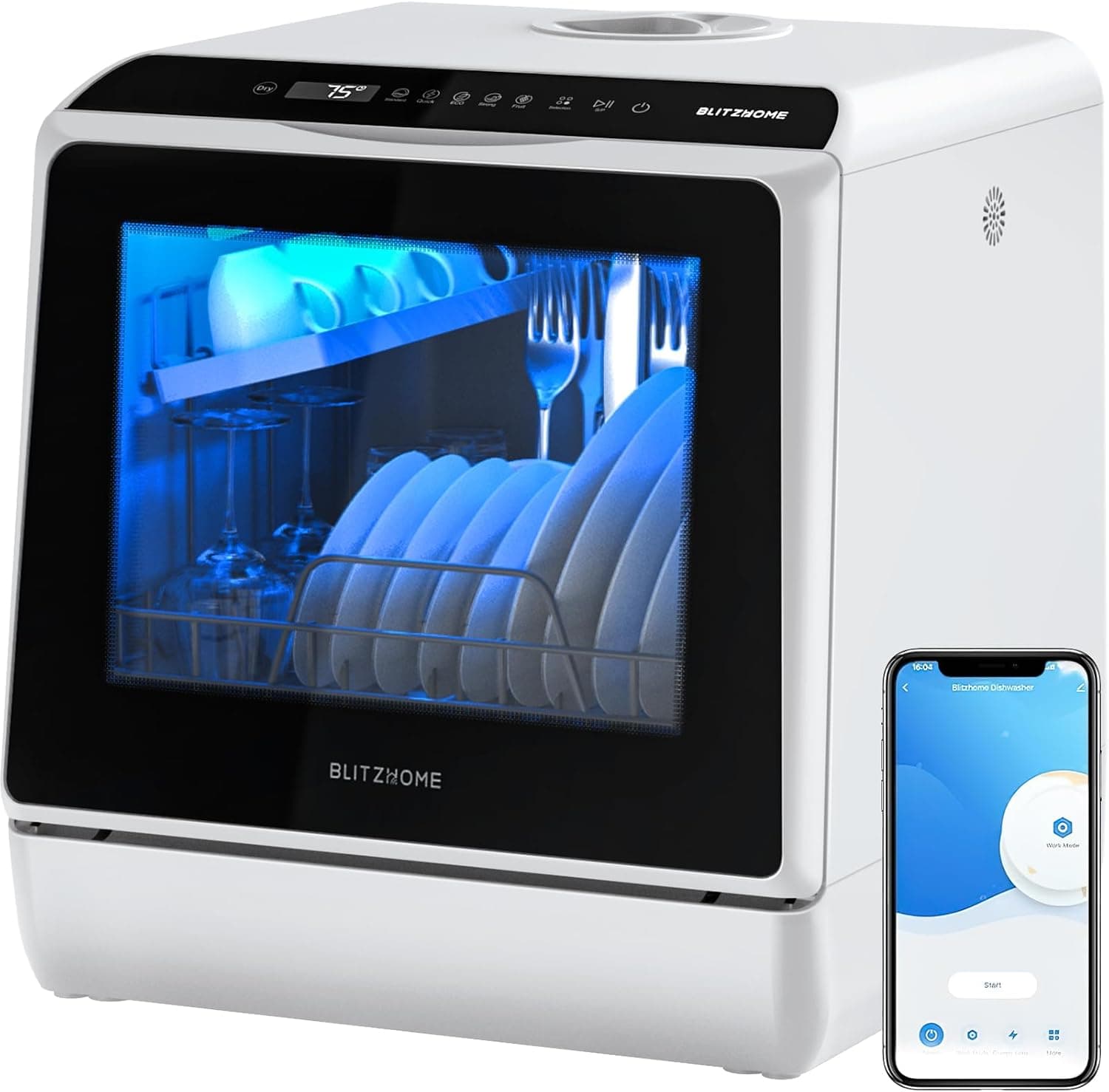 Mini Lavavajillas, BLITZHOME BH-CDW1 Lavavajillas Pequeño Portátil Control Smart App, 6 Programas, 5L Tanque de Agua,2 Mod... – Mini