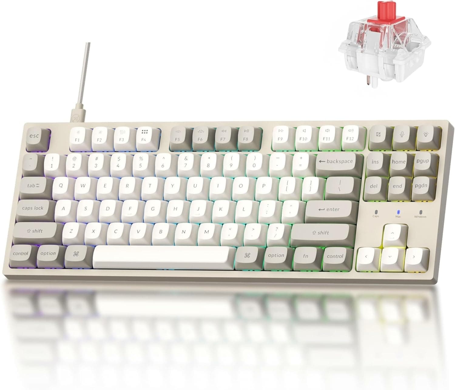 Keychron Teclado mecánico C1 Pro con cable con tasa de sondeo de 8 K Hz, diseño del 80 %, teclado TKL personalizado QMK/VI... – Keychron