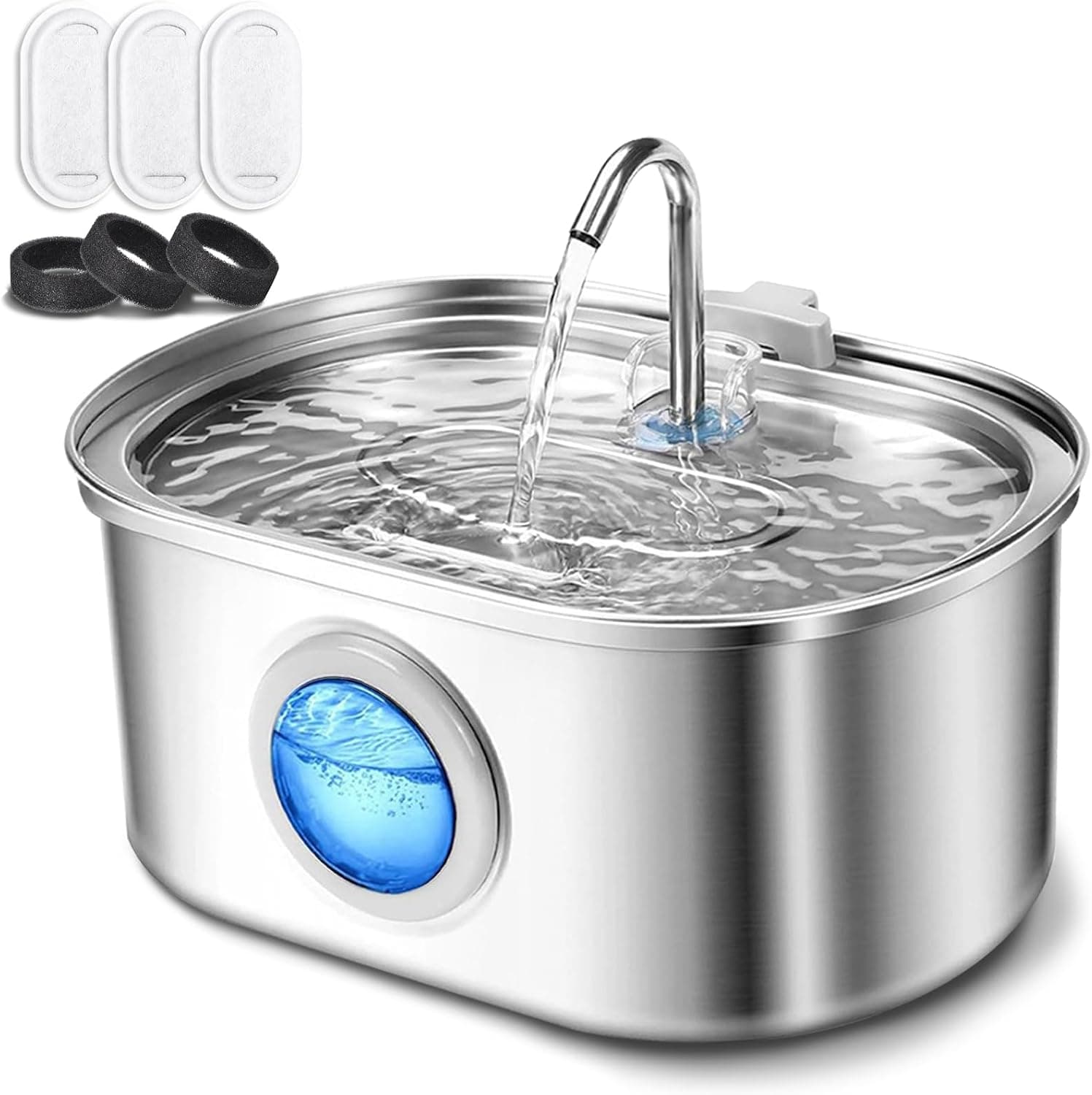 BUOAZR Fuente para Gatos, 3,2L Bebedero Gatos Acero Inoxidable, Ultra Silenciosa, Dos Patrones de Flujo de Agua, Forma de ... – BUOAZR