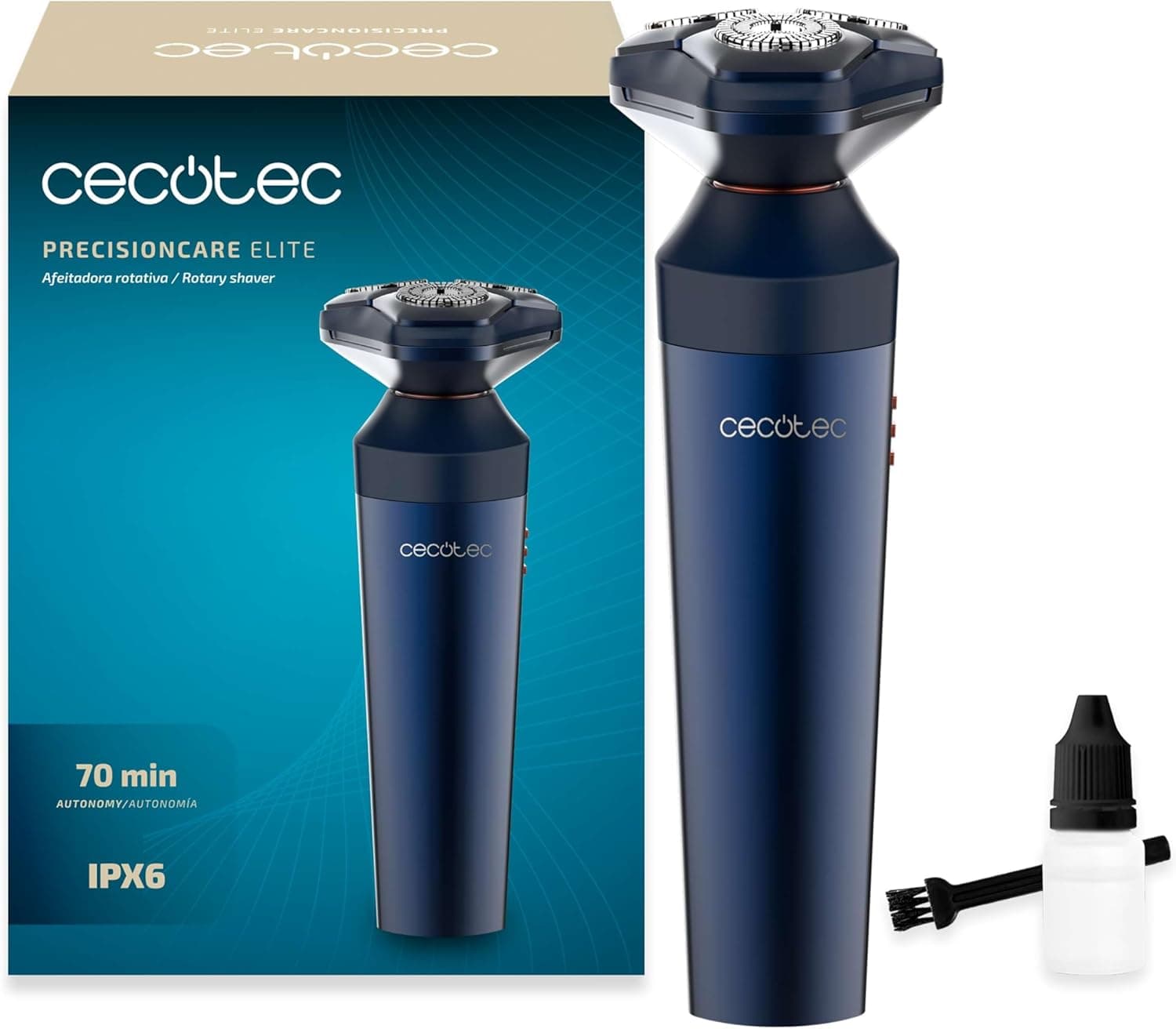 Cecotec Afeitadora Rotativa PrecisionCare Elite. Autonomía 70 minutos, Cuchillas de Acero Inoxidable, Resistente al Agua I... – Cecotec