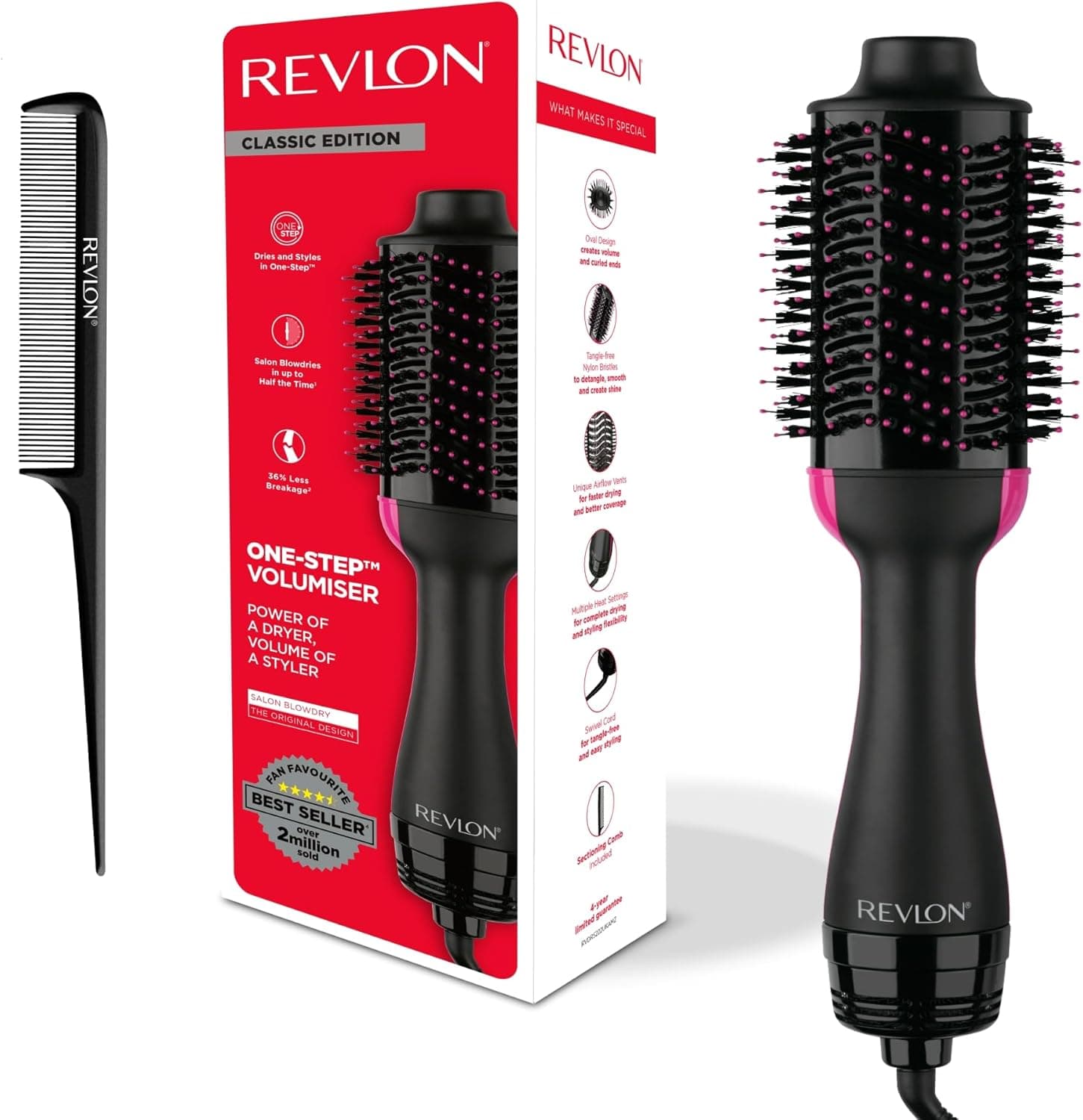 REVLON Salon One-Step Secador y voluminizador con peine seccionador incluido - 3 posiciones de calor y 2 velocidades, reve... – REVLON