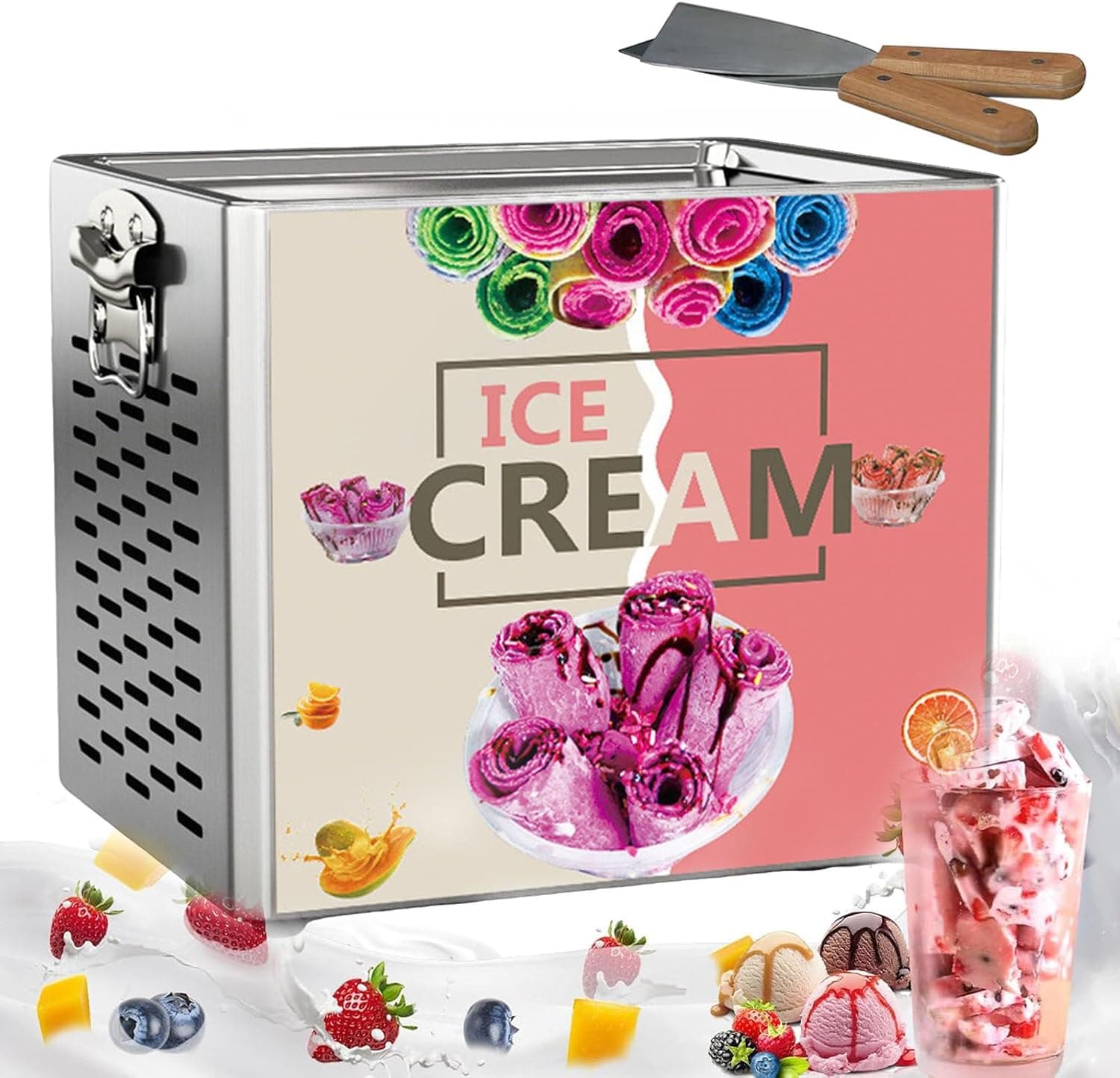 Giuggiolared Fabricante de Rollos de Helados Pro, Heladera Instantánea con Espátulas – Giuggiolared