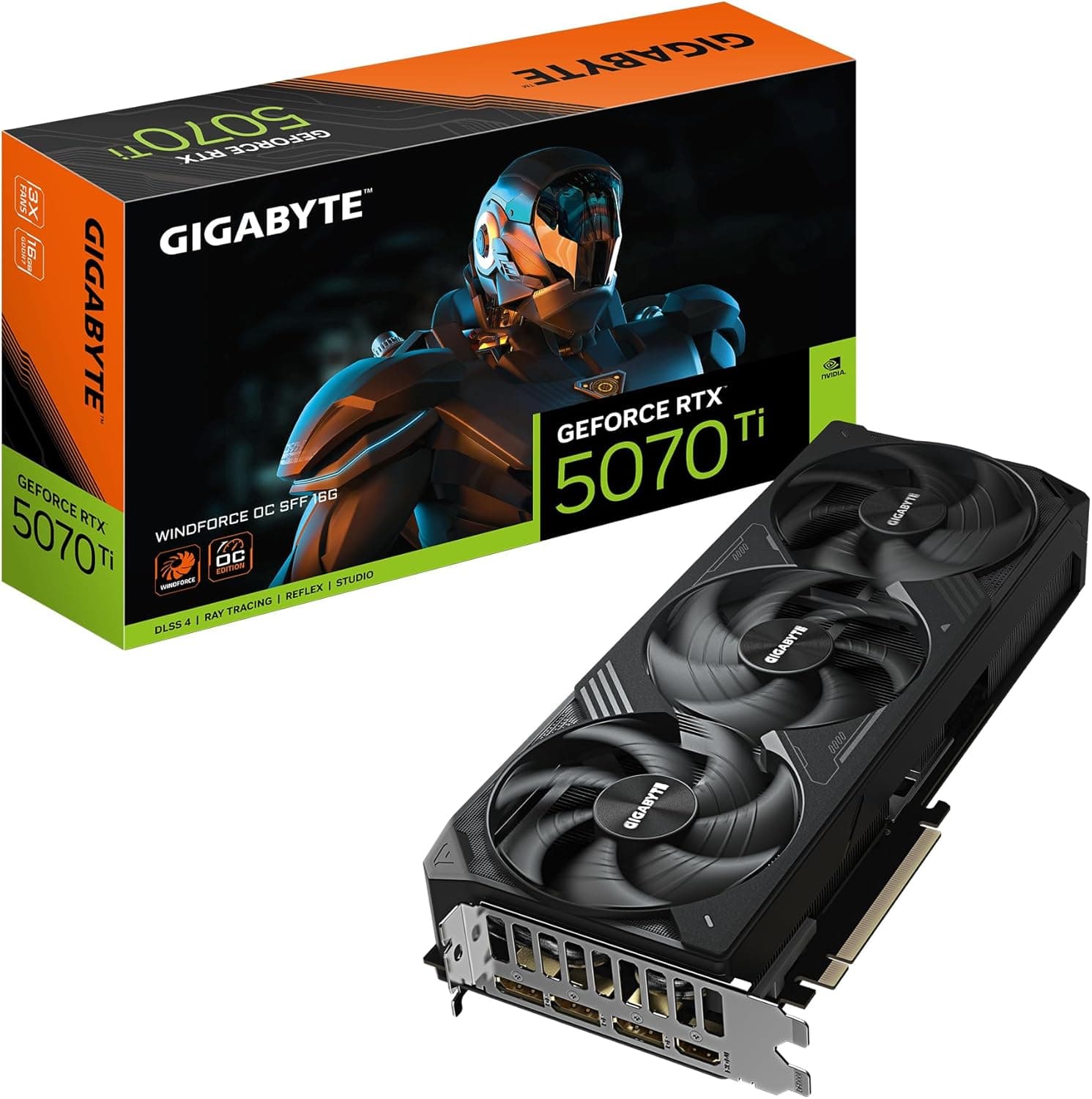 GIGABYTE GeForce RTX 5070 Ti WINDFORCE OC SFF 16G Tarjeta Gráfica - 16GB GDDR7, 256 bits, PCI-E 5.0, 2497 MHz Core Clock, 3 x DP 2.1a, 1 x HDMI 2.1b, NVIDIA DLSS 4, GV-N507TWF3OC-16GD –
