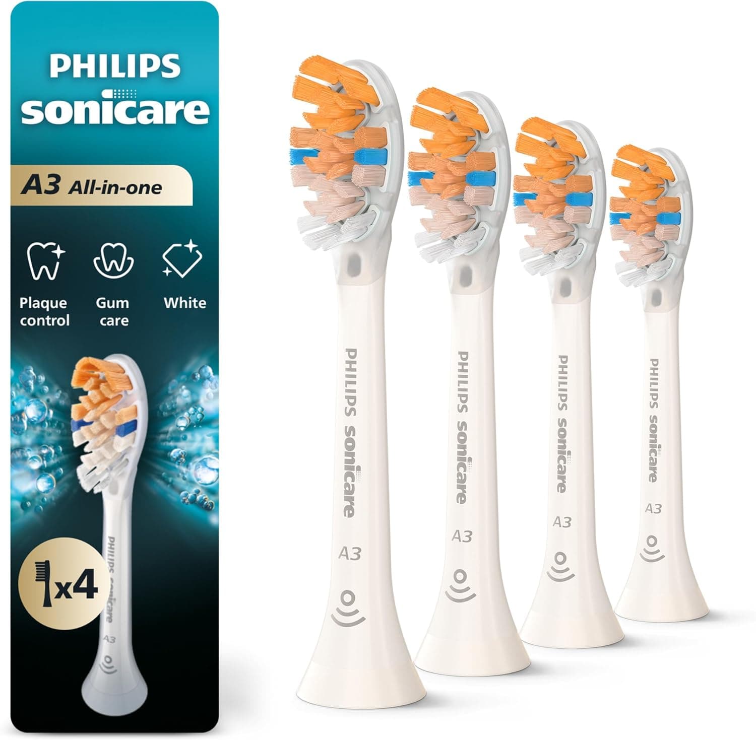 Philips SONICARE HX9094/65 - Cabezal de cepillo de dientes todo en uno (A3) 4 HP, reconocimiento inteligente, color blanco – Philips