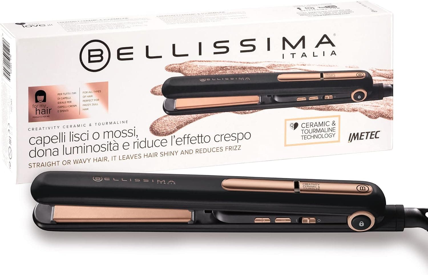 Bellissima Imetec Creativity Ceramic & Turmaline, Plancha de pelo, revestimiento de cerámica y turmalina, temperatura de 1... – Bellissima