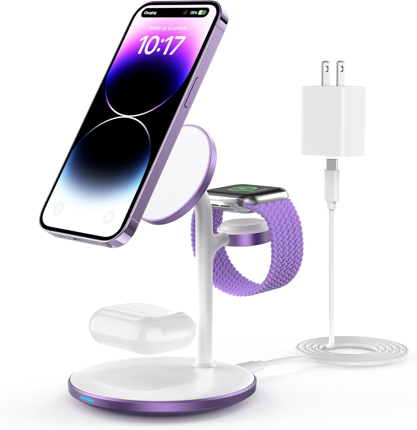 Estación de carga inalámbrica 3 en 1 para dispositivos Apple, cargador inalámbrico rápido de 15 W estándar con adaptador d... – Apple
