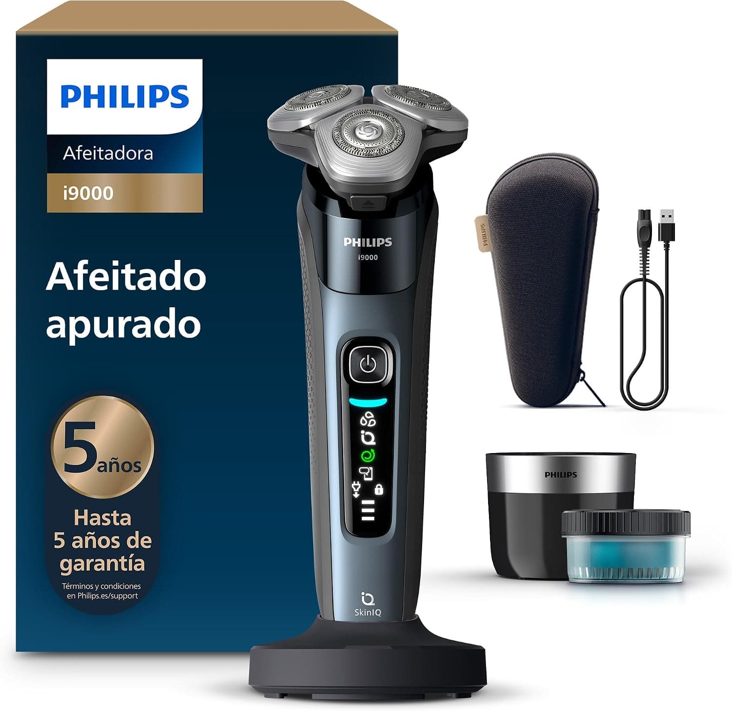 Philips i9000, Afeitadora Eléctrica Hombre, Máquina de Afeitar Barba en Seco y Húmedo, Tecnología SkinIQ, Base de Carga, R... – Philips