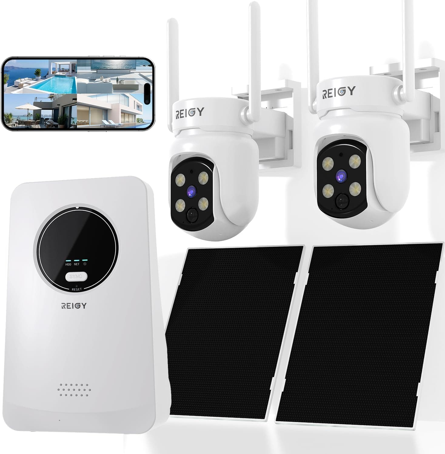 REIGY 4MP Kit Camara de Vigilancia WiFi Exterior/Interior Solar con Tarjeta SD de 64GB, 10CH Sistema Camara Seguridad sin ... – REIGY