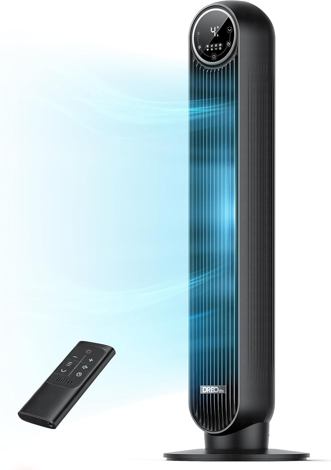 Dreo 20dB ventilador de pie silencioso, ventilador de torre con velocidad de 7,6 m/s, 4 velocidades, rotación de 90°, temporizador de 8 horas, pantalla LED y mando a distancia incluido. negro –