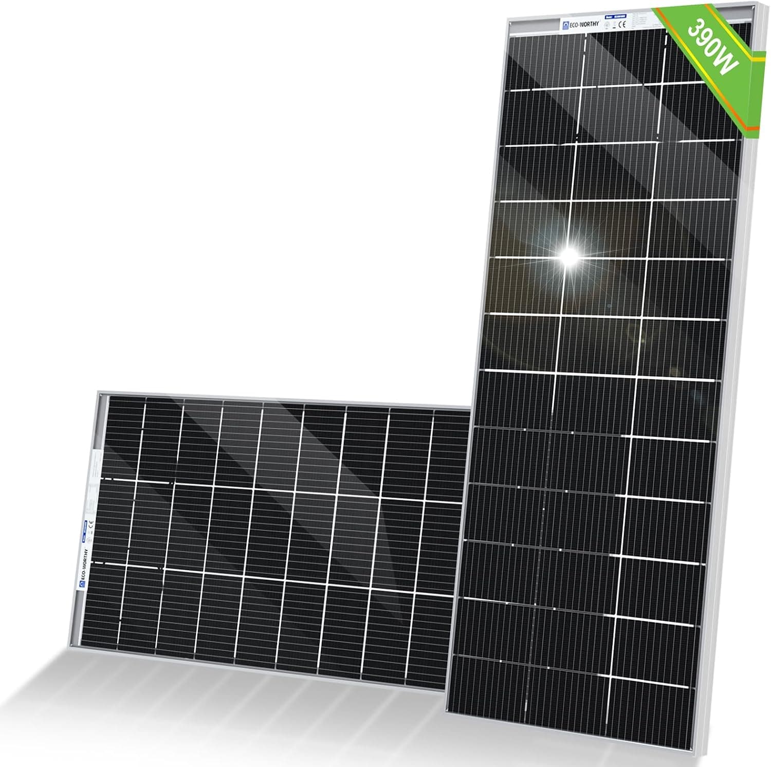 ECO-WORTHY Panel solar monocristalino de 390 W, Bifacial placa solar 12 V, 2 paneles solares de 195 W, ideal para cargar baterías de 12 V, para caravanas, jardines, barcos y techo de la casa – ECOWORTHY