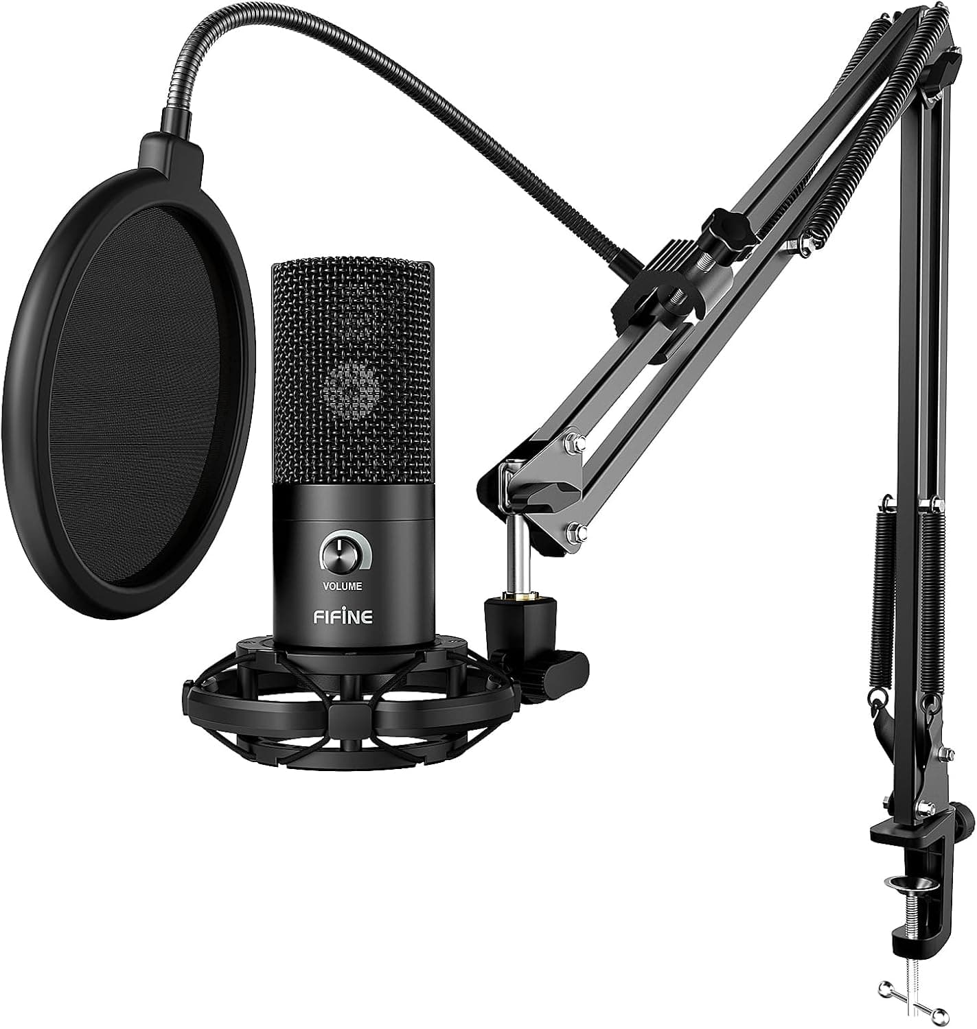 FIFINE Micrófono USB de Condensador para Estudio, Kit de Microfono Ordenador PC con Soporte de Brazo de Tijera Ajustable S... – FIFINE