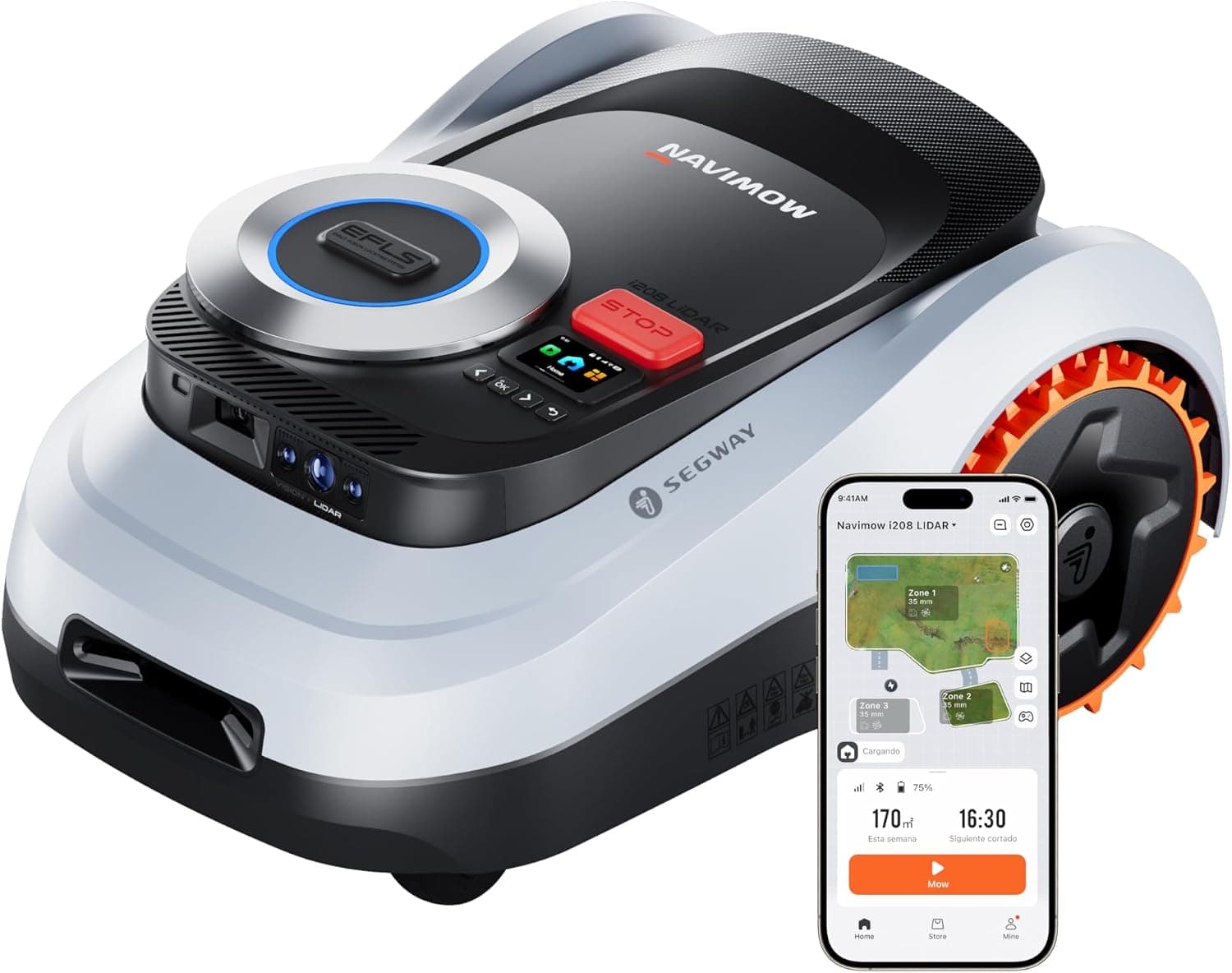 Segway Navimow i208 LiDAR Robot Cortacésped sin Cables para 800 m², LiDAR de Estado sólido + Vision, Cartografiado Automát... – Segway