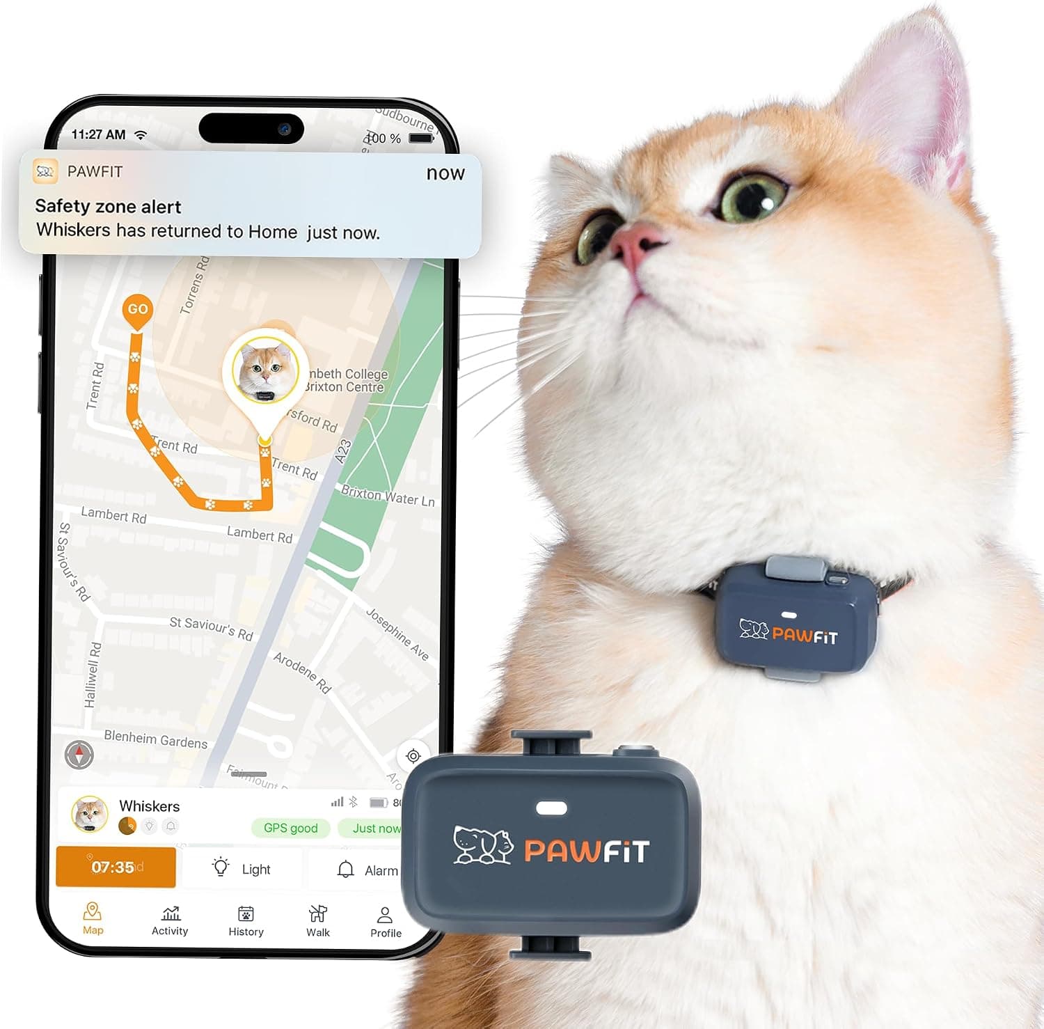 Pawfit Lite - Rastreador GPS 4g para gatos | Diseño ultra pequeño (<18g) | Seguimiento en tiempo real | Monitoreo de activ... – Pawfit
