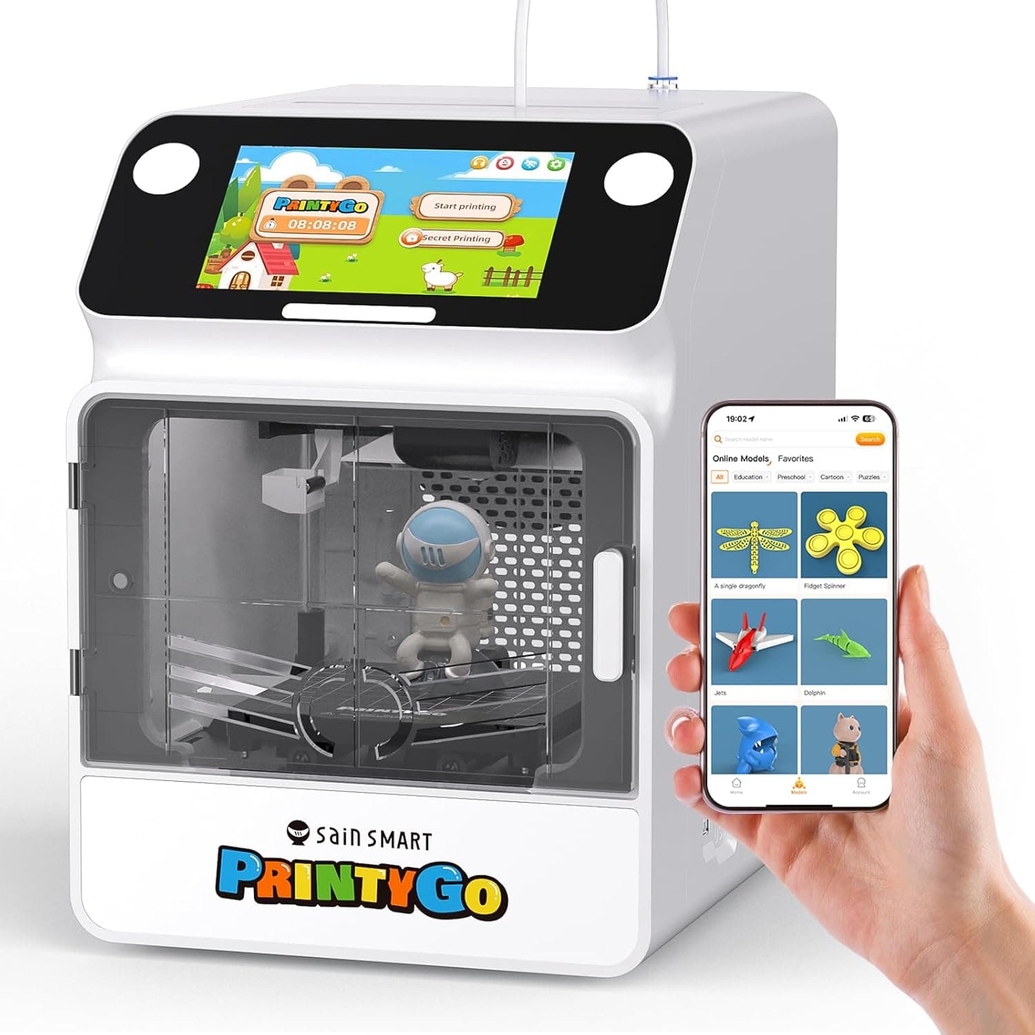 SainSmart Impresora 3D PrintyGo Mini para niños, 600 mm/s, autonivelación, Ideal para Principiantes, diseño Seguro para ni... – SainSmart