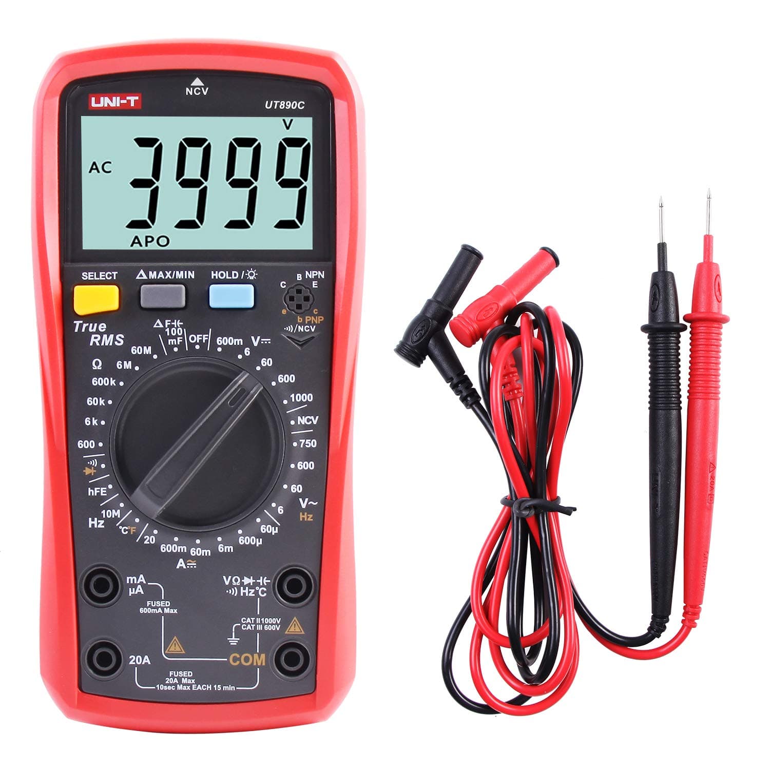 UNI-T UT890C Multímetro Digital Profesional Tester Voltímetro Amperímetro Ohmímetro True RMS 6000 Cuentas Polimetro Prueba de Capacitancia y Medición de Temperatura con LCD Retroiluminada – UNIT