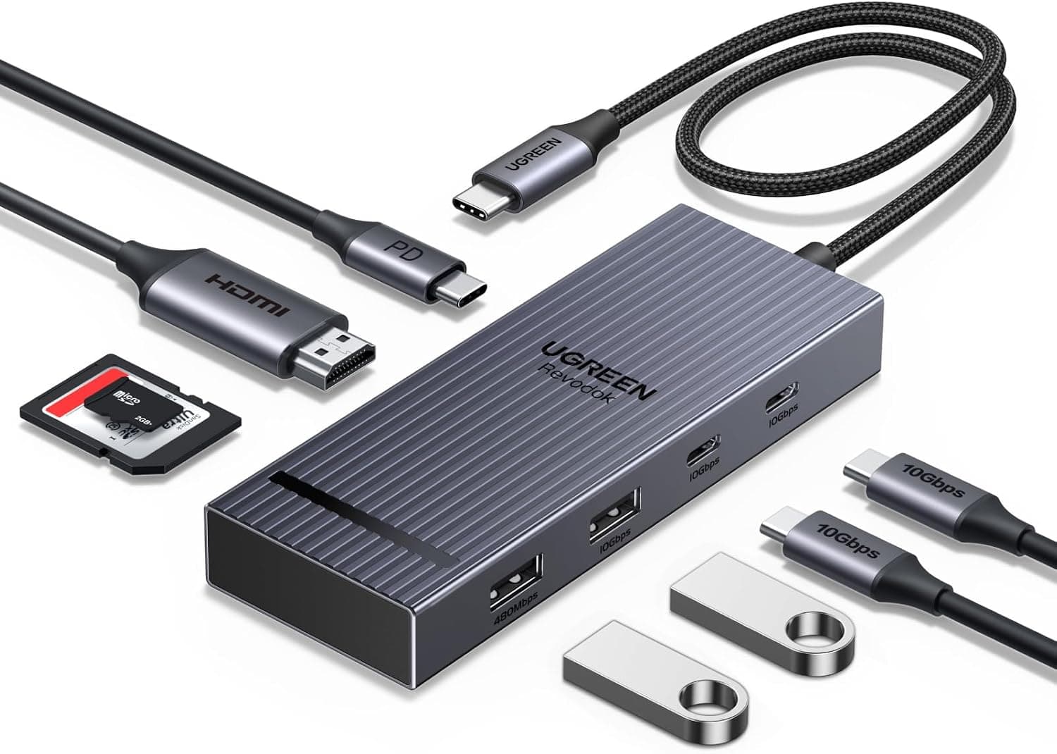 UGREEN Revodok Pro 108 10Gbps Hub USB C HDMI 4K 60Hz Lector de Tarjetas SD TF PD 100W Adaptador Multipuerto 8 en 1 Docking Station Compatible con MacBook Neo iPad Air iPhone 17 Pro MAX Galaxy S26 – UGREEN