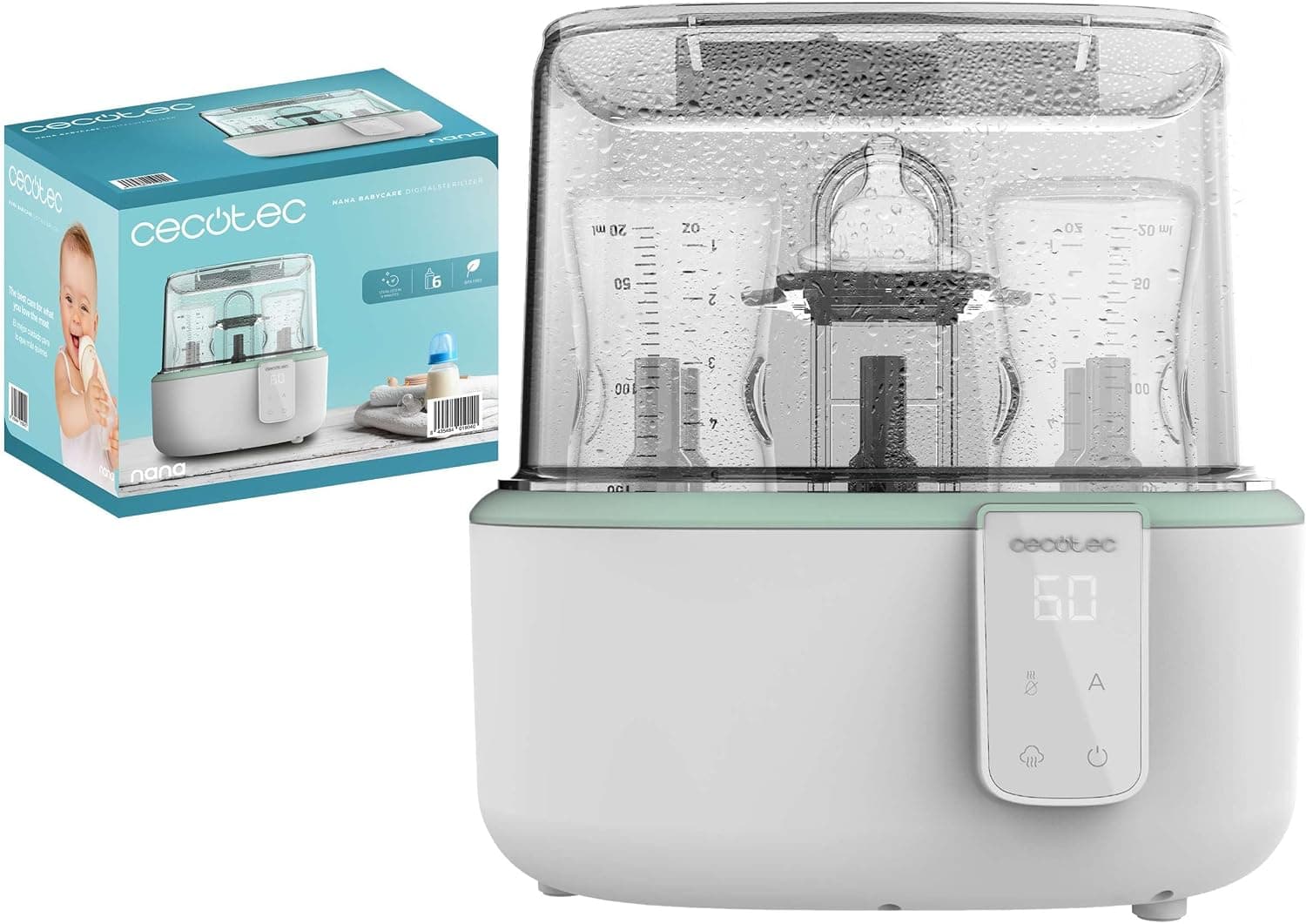 Cecotec Nana BabyCare DigitalSterilizer Esterilizador Digital para Hasta 6 Biberones, con Soporte de Tetinas, 8 Minutos de Esterilizado y Libre de BPA – Cecotec