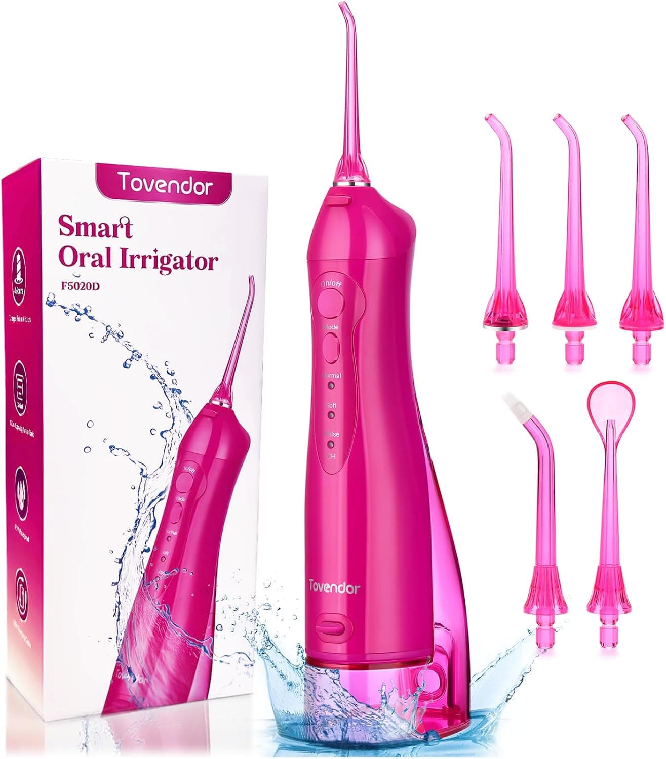 TOVENDOR Irrigador bucal eléctrico, irrigador bucal dental recargable, 3 modos, 5 puntas para dientes, encías, aparatos or... – TOVENDOR