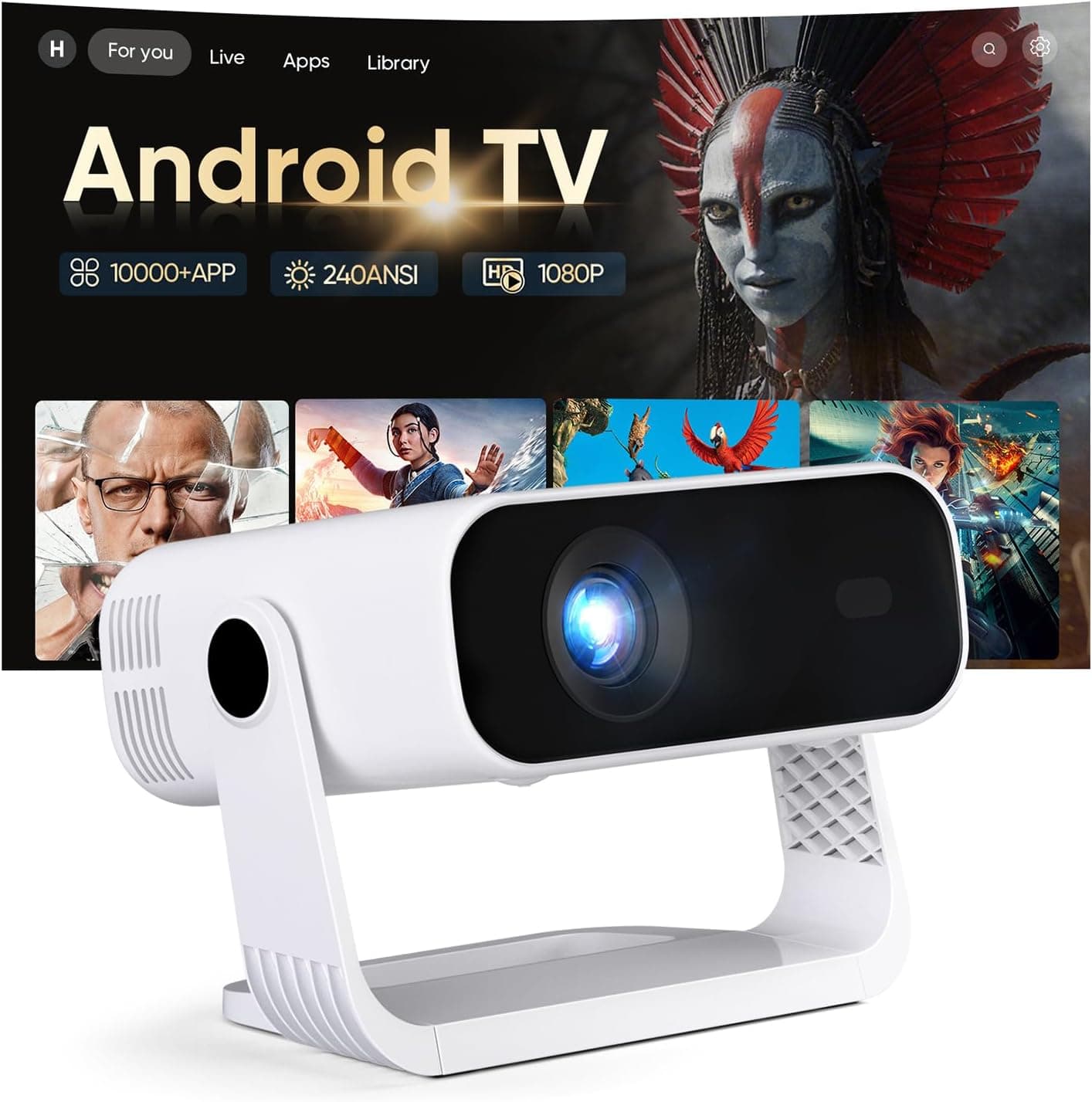 Proyector 1080P Nativo con Android 14, 4K Soportado 240 ANSI, Mini Proyector Portátil con Enfoque Eléctrico y Corrección A... – Proyector