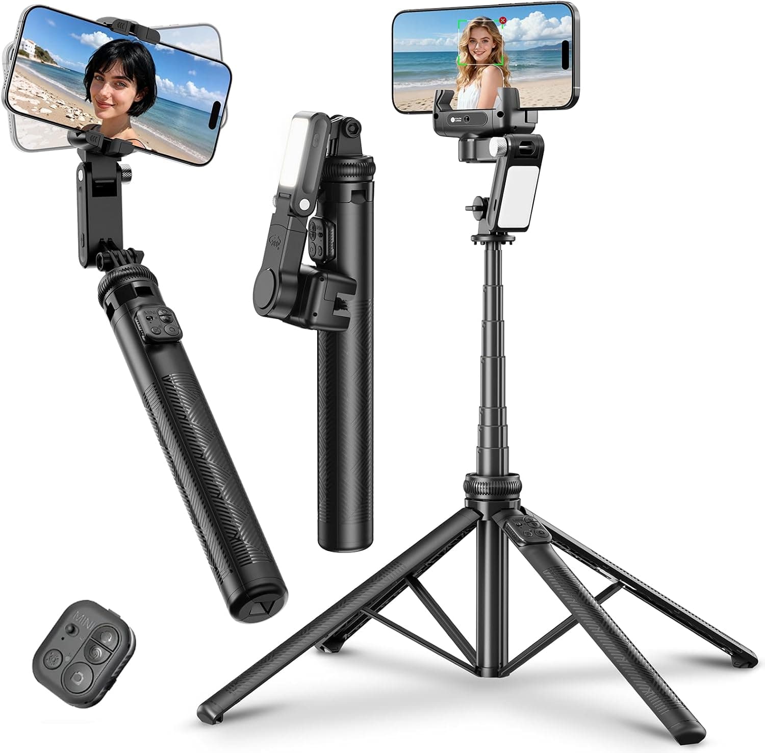 KOSCHEAL C16R Estabilizador de Movil, Gimbal Estabilizador para Smartphone con Luz de Relleno y Trípode Compatible con iO... – KOSCHEAL
