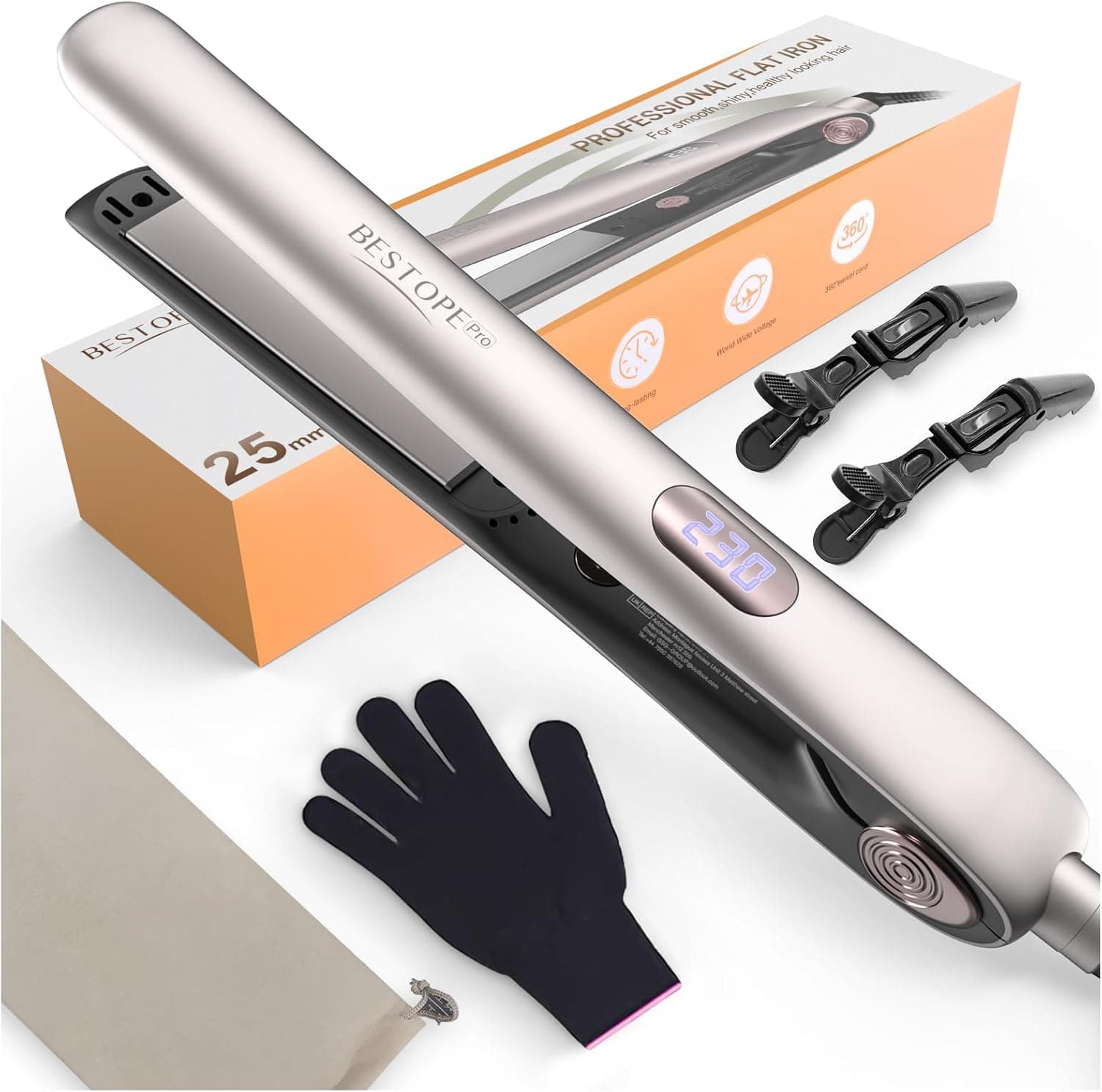 BESTOPE PRO Planchas del Pelo, 2 en 1 Plancha de Pelo Revestimiento Cerámico Antiestático Pantalla LCD, Plancha Pelo Calen... – BESTOPE